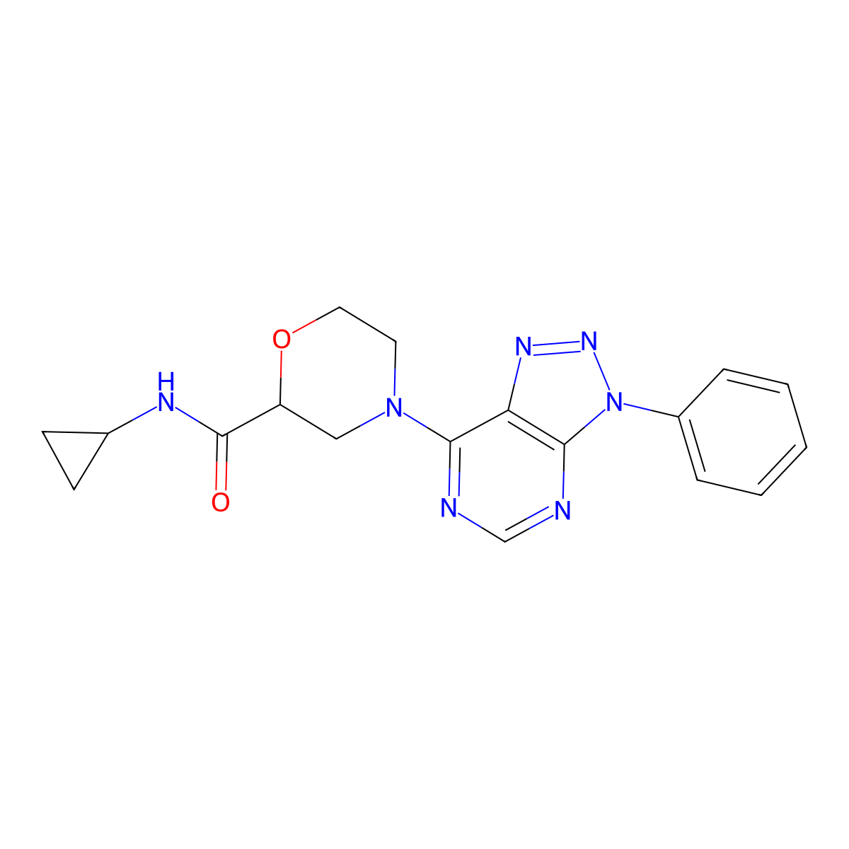 N-cyclopropyl-4-{3-phenyl-3H-[1,2,3]triazolo[4,5-d]pyrimidin-7-yl}morpholine-2-carboxamide molecular structure, CAS 2742031-79-2