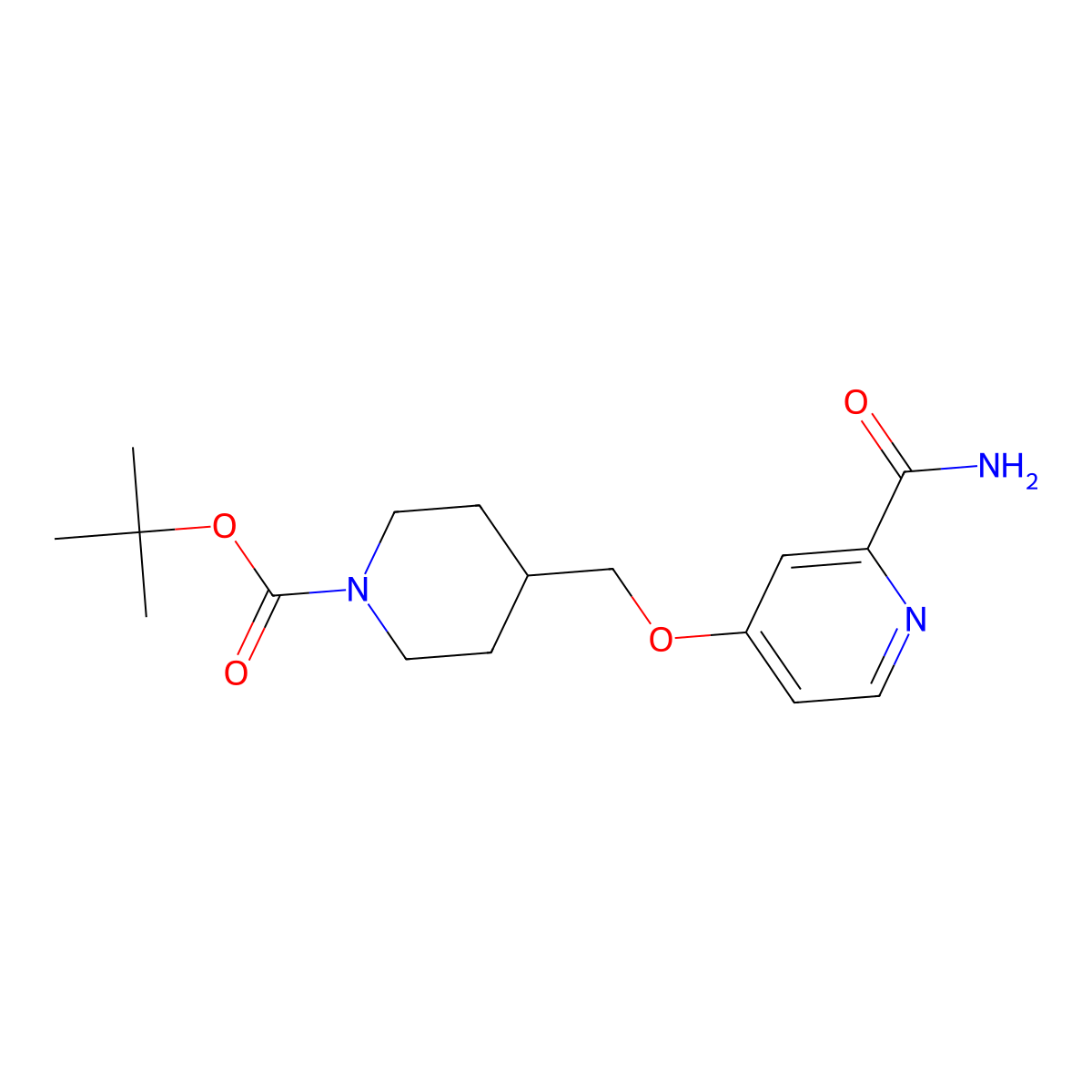 Tert-butyl 4-{[(2-carbamoylpyridin-4-yl)oxy]methyl}piperidine-1-carboxylate molecular structure, CAS 2742031-83-8