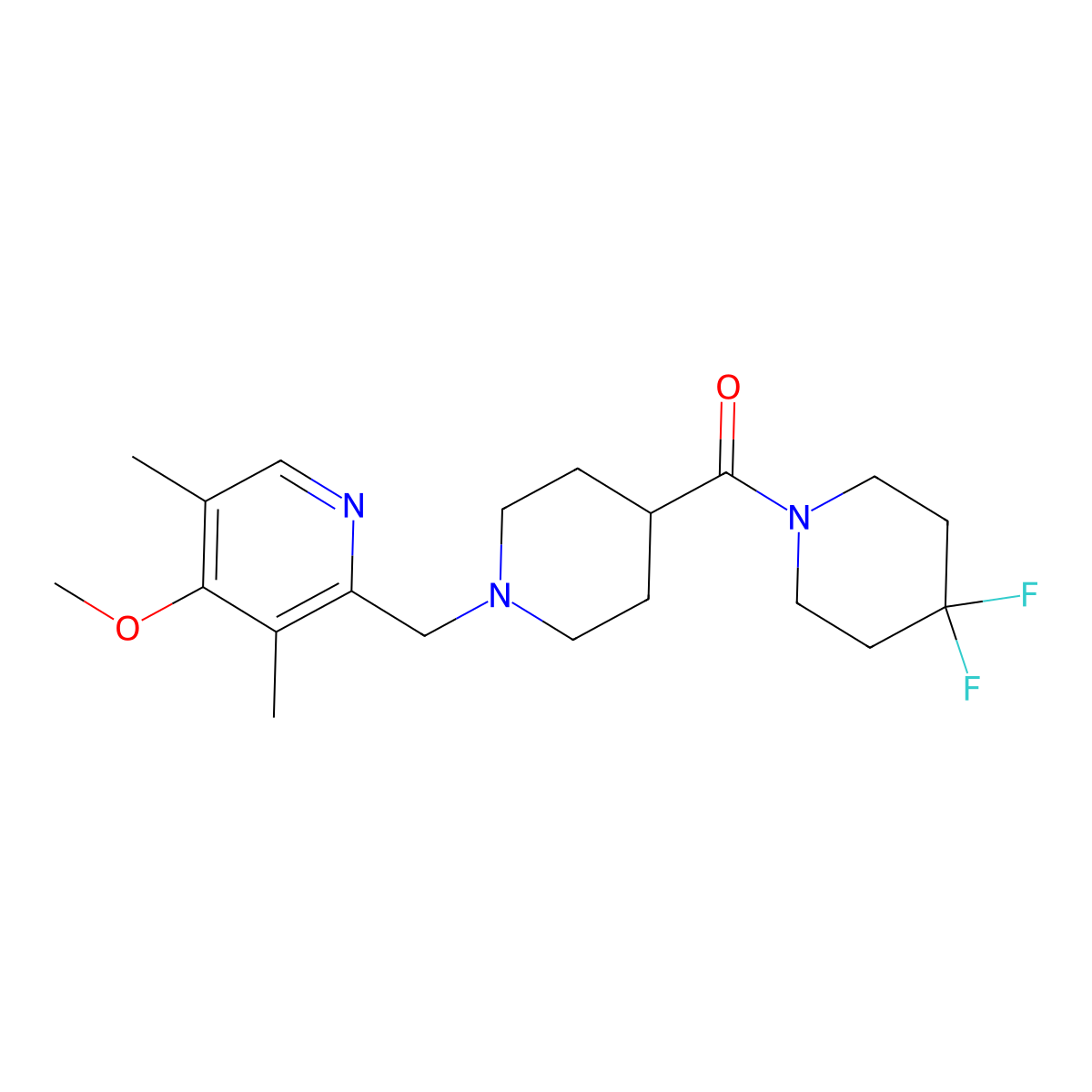 2-{[4-(4,4-Difluoropiperidine-1-carbonyl)piperidin-1-yl]methyl}-4-methoxy-3,5-dimethylpyridine molecular structure, CAS 2742031-84-9