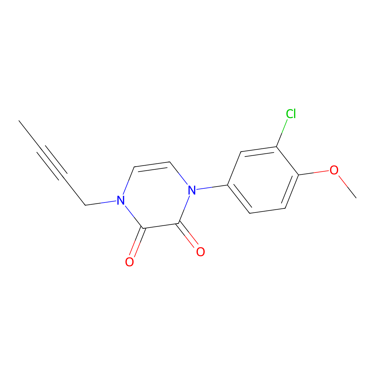1-(But-2-yn-1-yl)-4-(3-chloro-4-methoxyphenyl)-1,2,3,4-tetrahydropyrazine-2,3-dione molecular structure, CAS 2742031-87-2