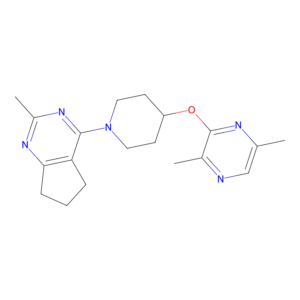 2,5-dimethyl-3-[(1-{2-methyl-5H,6H,7H-cyclopenta[d]pyrimidin-4-yl}piperidin-4-yl)oxy]pyrazine molecular structure, CAS 2742031-89-4