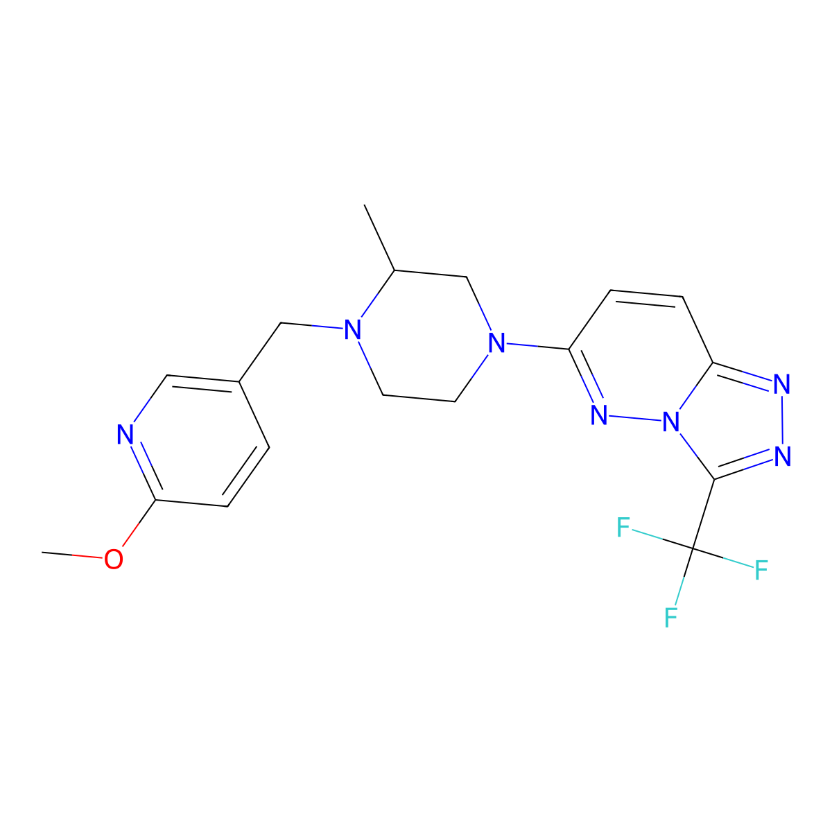 1-[(6-Methoxypyridin-3-yl)methyl]-2-methyl-4-[3-(trifluoromethyl)-[1,2,4]triazolo[4,3-b]pyridazin-6-yl]piperazine molecular structure, CAS 2742031-93-0