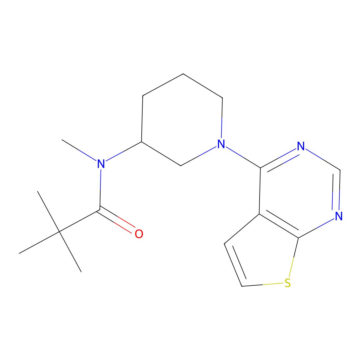 N,2,2-trimethyl-N-(1-{thieno[2,3-d]pyrimidin-4-yl}piperidin-3-yl)propanamide molecular structure, CAS 2742031-98-5
