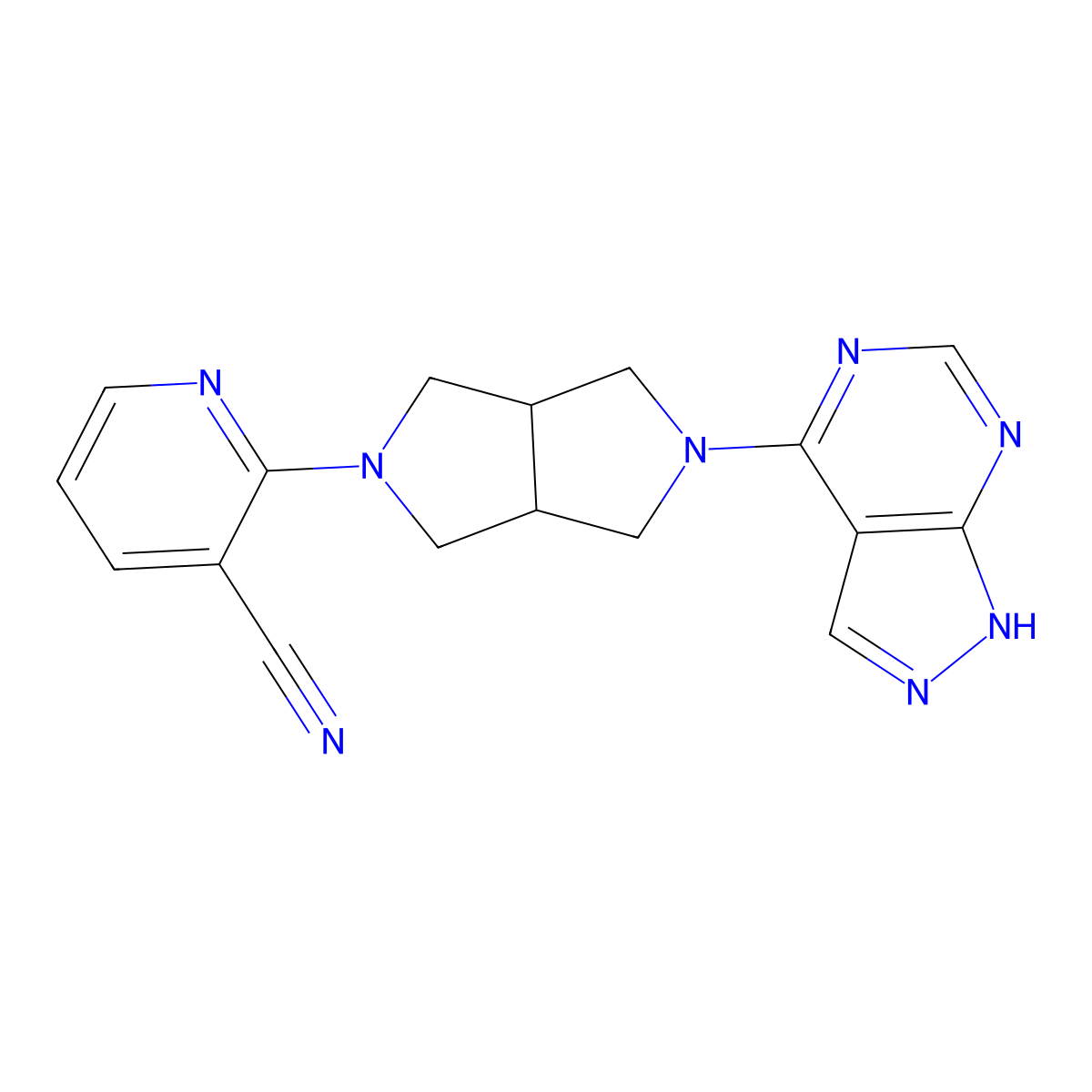 2-(5-{1H-pyrazolo[3,4-d]pyrimidin-4-yl}-octahydropyrrolo[3,4-c]pyrrol-2-yl)pyridine-3-carbonitrile molecular structure, CAS 2742032-02-4