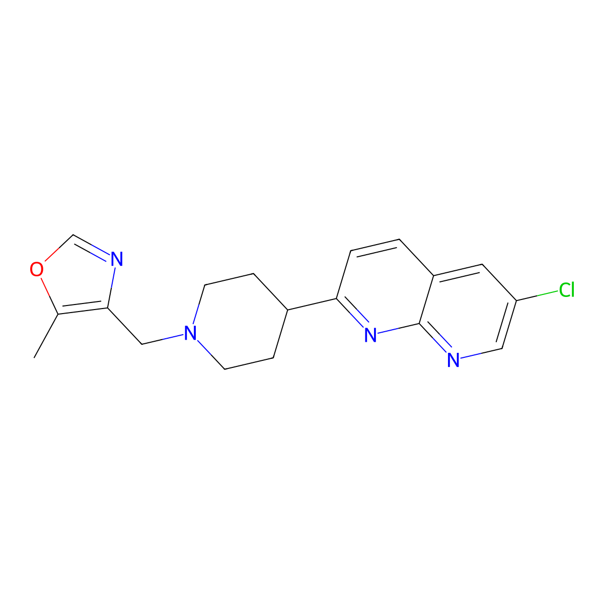 6-Chloro-2-{1-[(5-methyl-1,3-oxazol-4-yl)methyl]piperidin-4-yl}-1,8-naphthyridine molecular structure, CAS 2742032-03-5