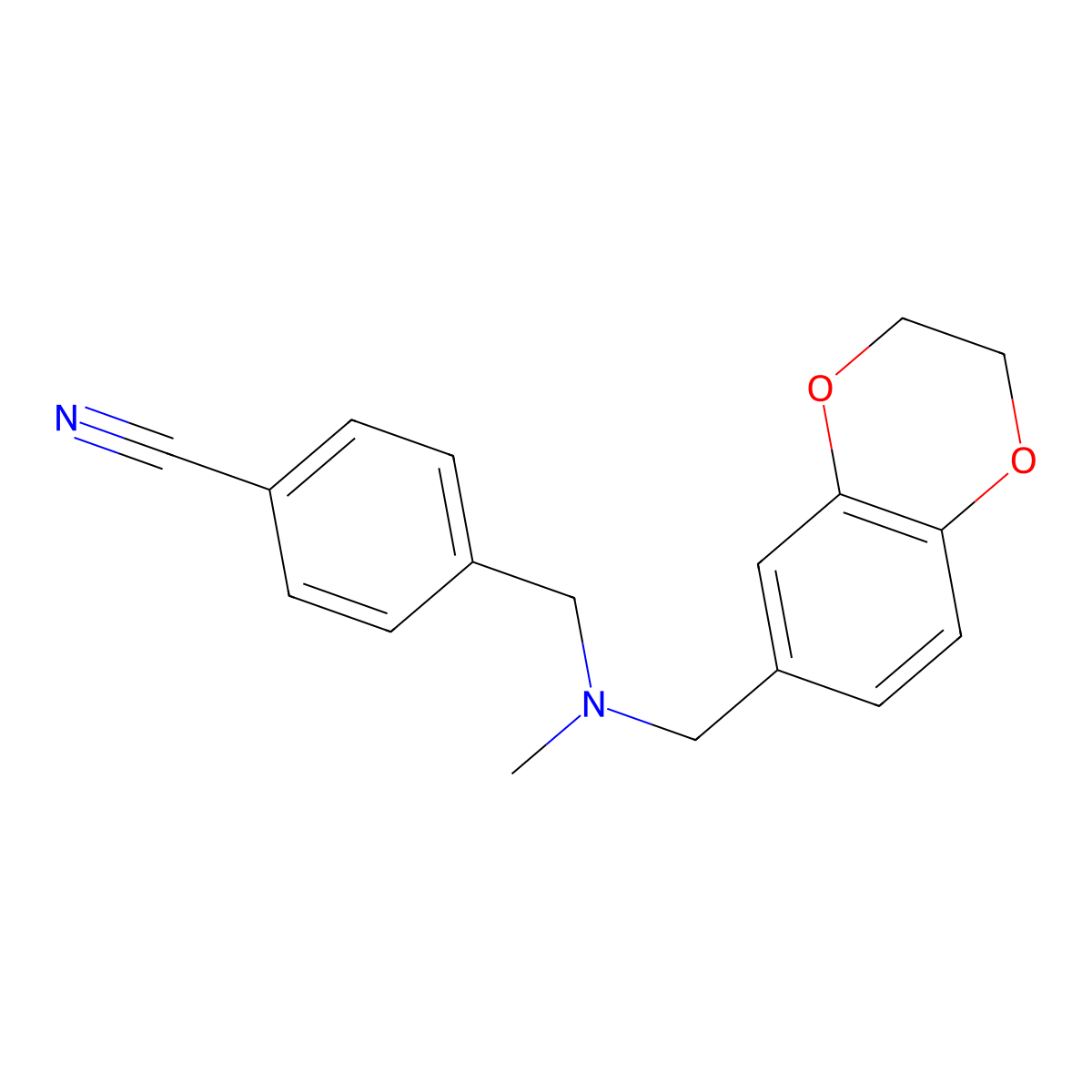 4-({[(2,3-Dihydro-1,4-benzodioxin-6-yl)methyl](methyl)amino}methyl)benzonitrile molecular structure, CAS 2742032-05-7