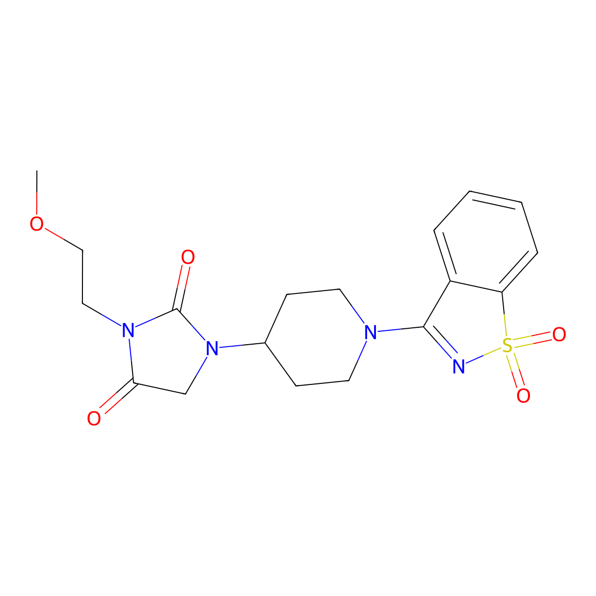 1-[1-(1,1-Dioxo-1,2-benzothiazol-3-yl)piperidin-4-yl]-3-(2-methoxyethyl)imidazolidine-2,4-dione molecular structure, CAS 2742032-08-0