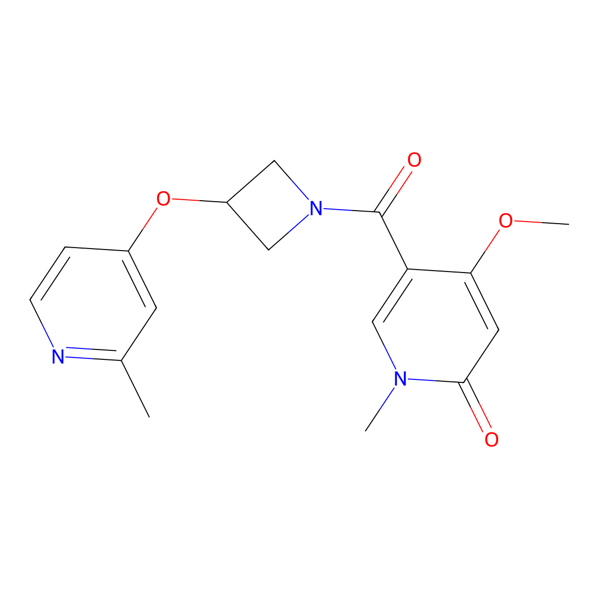 4-Methoxy-1-methyl-5-{3-[(2-methylpyridin-4-yl)oxy]azetidine-1-carbonyl}-1,2-dihydropyridin-2-one molecular structure, CAS 2742032-10-4