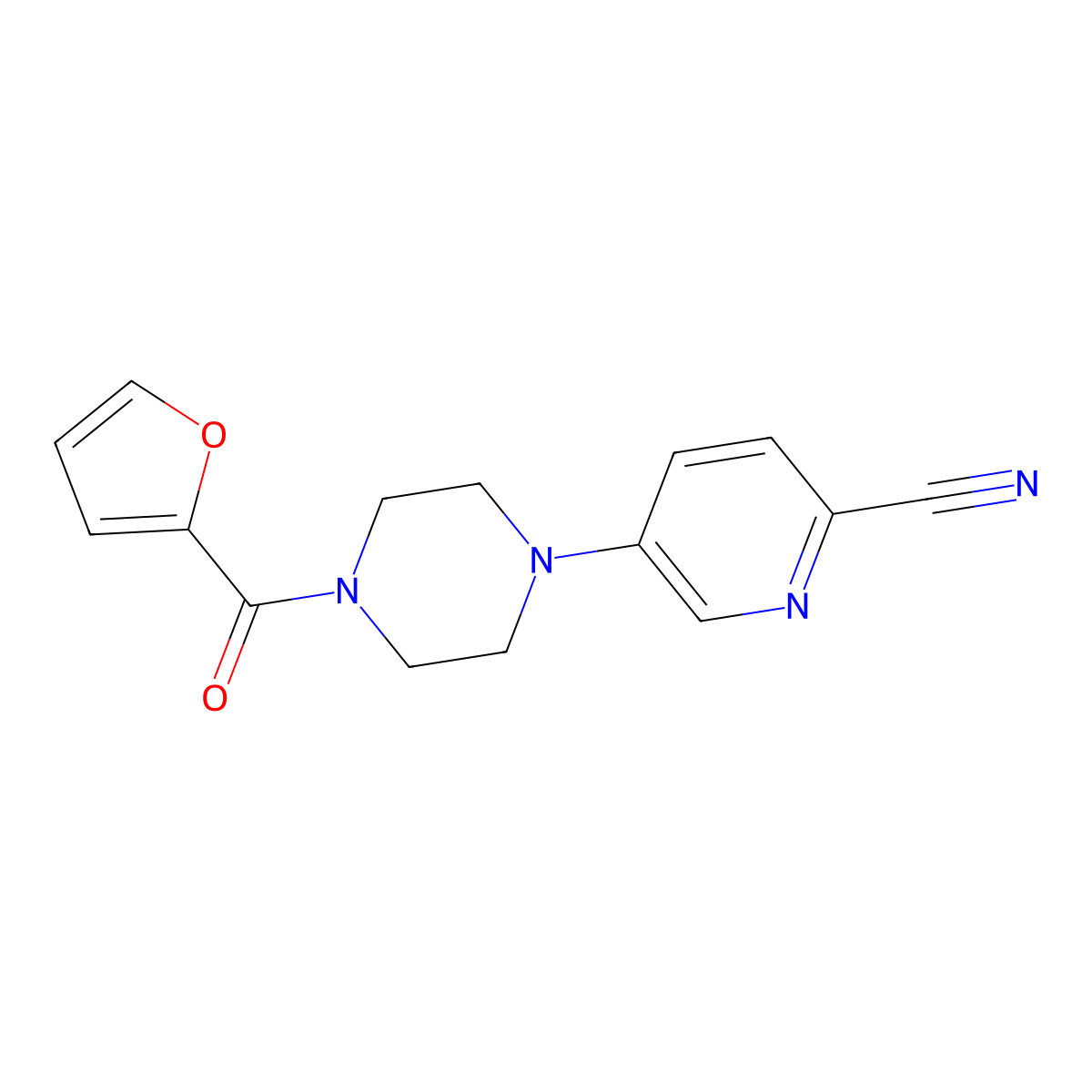 5-[4-(Furan-2-carbonyl)piperazin-1-yl]pyridine-2-carbonitrile molecular structure, CAS 2742032-12-6