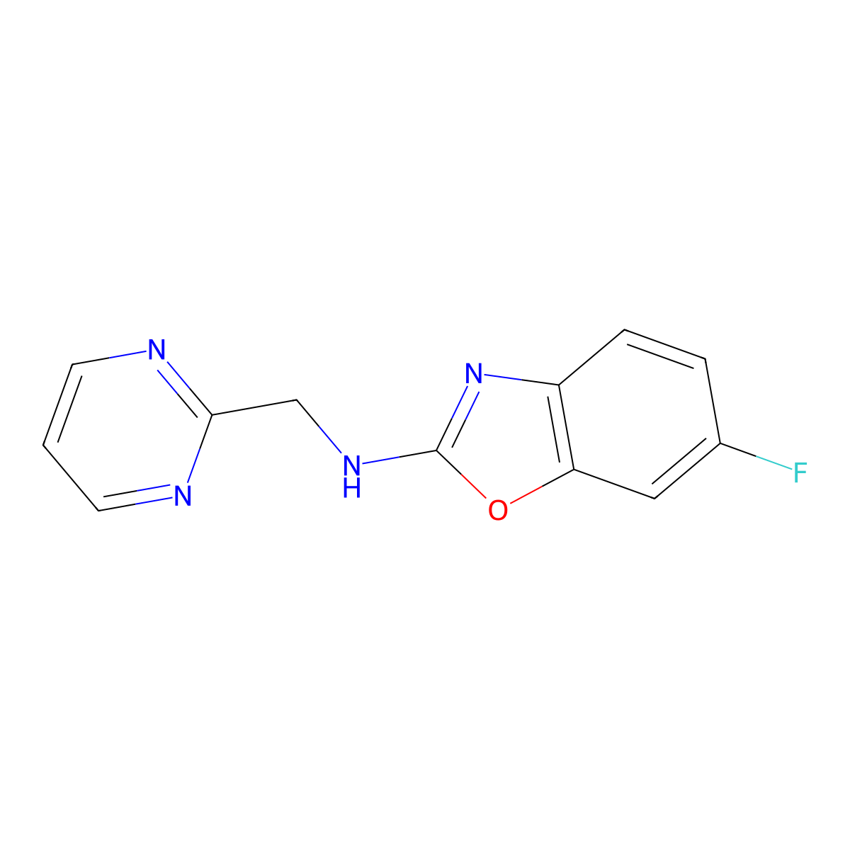 6-fluoro-N-[(pyrimidin-2-yl)methyl]-1,3-benzoxazol-2-amine molecular structure, CAS 2742032-18-2
