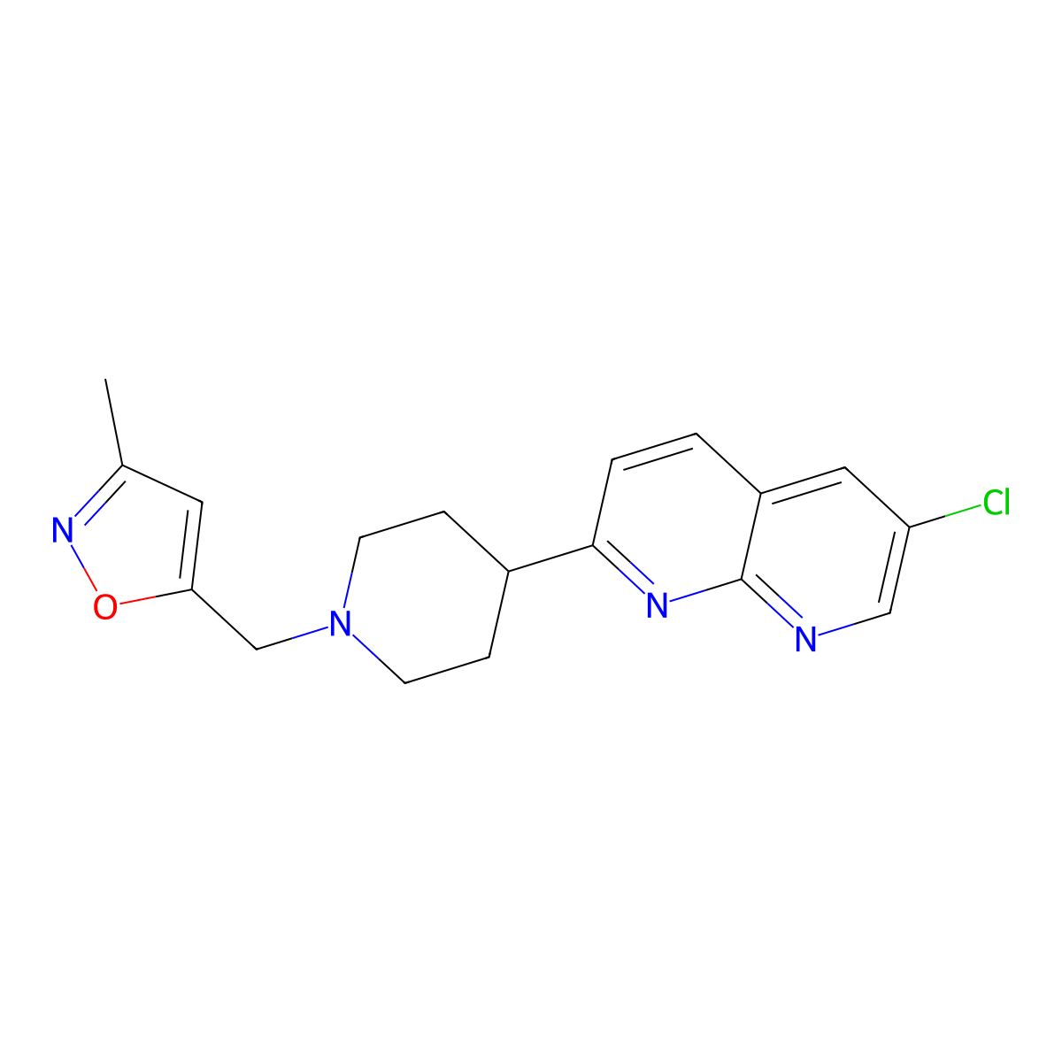 6-Chloro-2-{1-[(3-methyl-1,2-oxazol-5-yl)methyl]piperidin-4-yl}-1,8-naphthyridine molecular structure, CAS 2742032-26-2