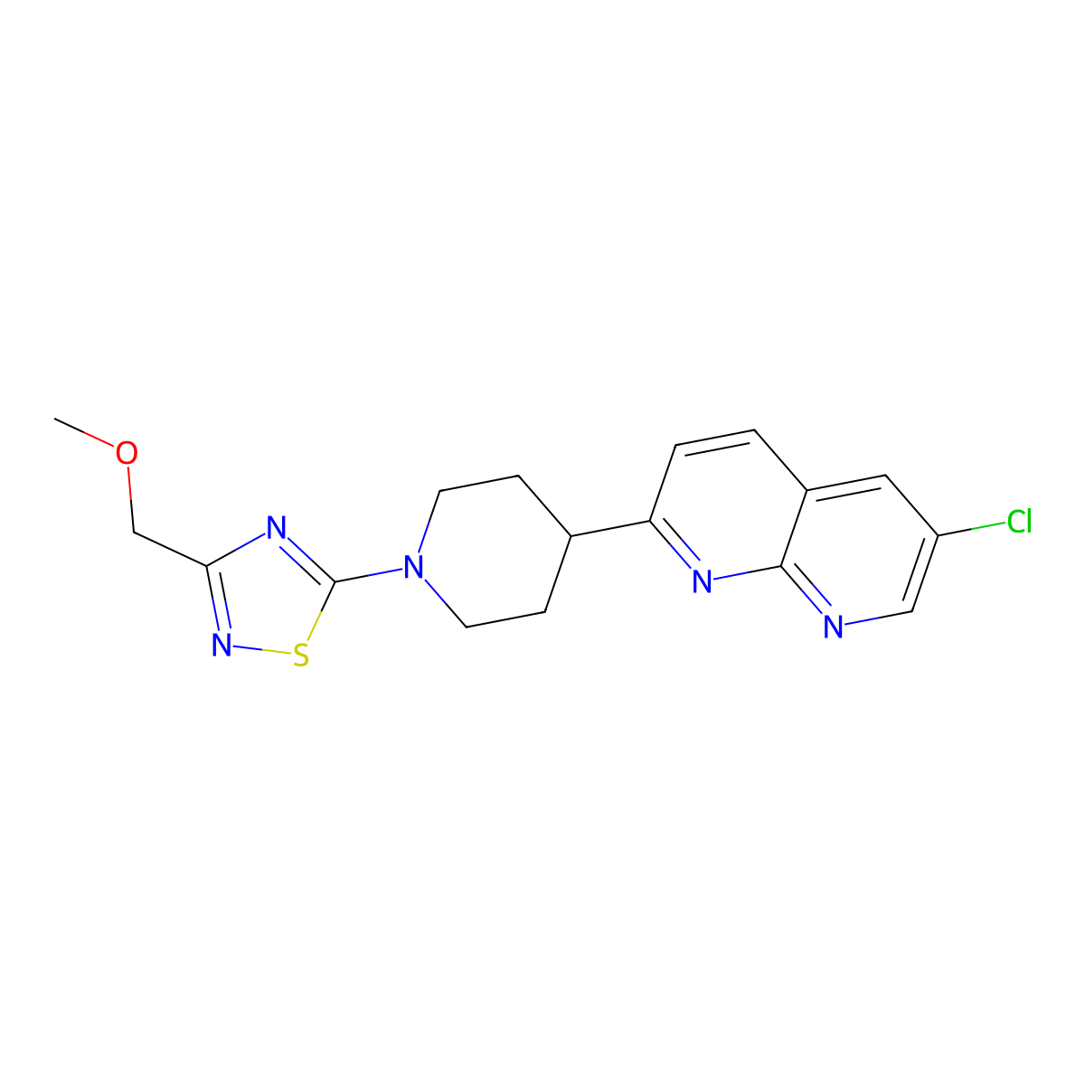6-Chloro-2-{1-[3-(methoxymethyl)-1,2,4-thiadiazol-5-yl]piperidin-4-yl}-1,8-naphthyridine molecular structure, CAS 2742032-27-3