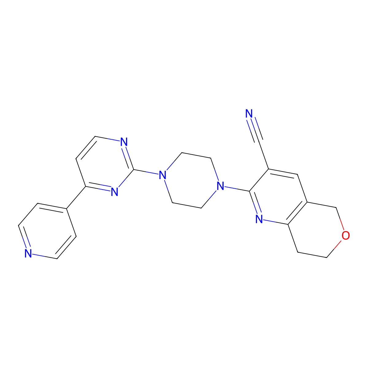 2-{4-[4-(pyridin-4-yl)pyrimidin-2-yl]piperazin-1-yl}-5H,7H,8H-pyrano[4,3-b]pyridine-3-carbonitrile molecular structure, CAS 2742032-29-5