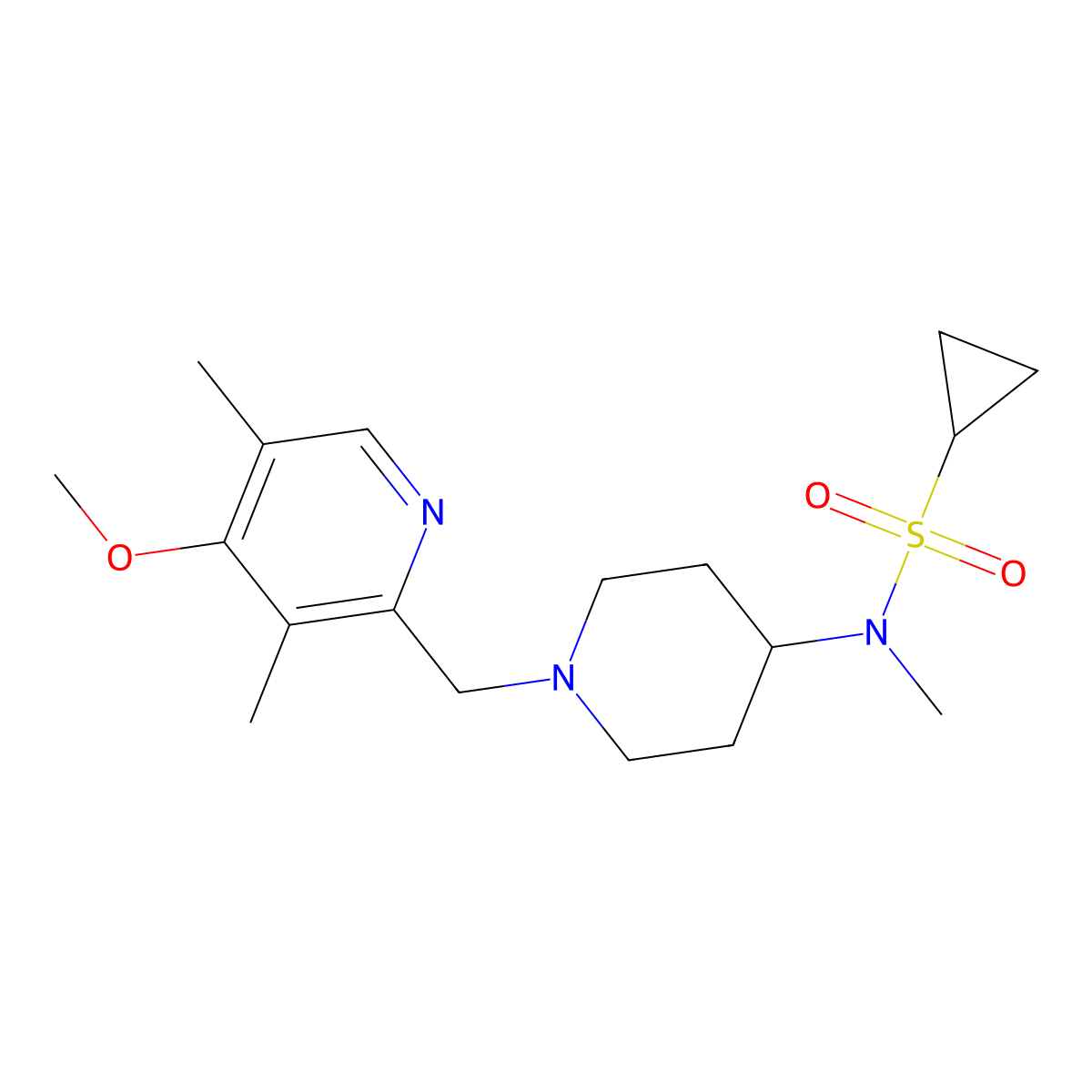 N-{1-[(4-methoxy-3,5-dimethylpyridin-2-yl)methyl]piperidin-4-yl}-N-methylcyclopropanesulfonamide molecular structure, CAS 2742032-31-9