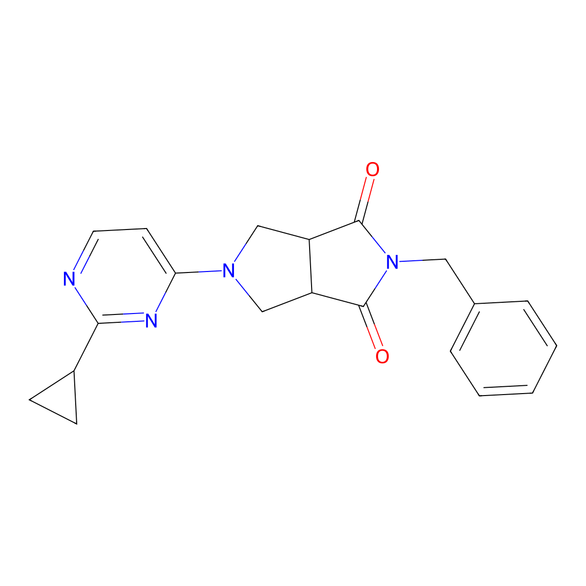 2-Benzyl-5-(2-cyclopropylpyrimidin-4-yl)-octahydropyrrolo[3,4-c]pyrrole-1,3-dione molecular structure, CAS 2742032-32-0