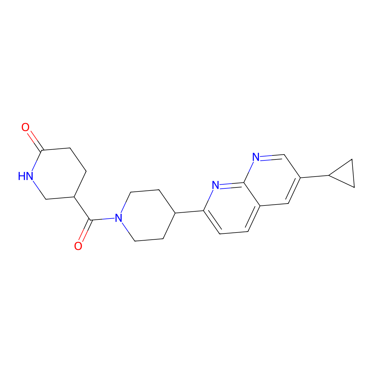 5-[4-(6-Cyclopropyl-1,8-naphthyridin-2-yl)piperidine-1-carbonyl]piperidin-2-one molecular structure, CAS 2742032-38-6