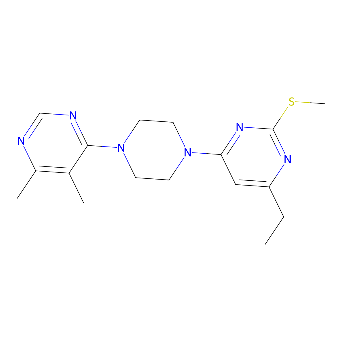 4-[4-(5,6-Dimethylpyrimidin-4-yl)piperazin-1-yl]-6-ethyl-2-(methylsulfanyl)pyrimidine molecular structure, CAS 2742032-39-7