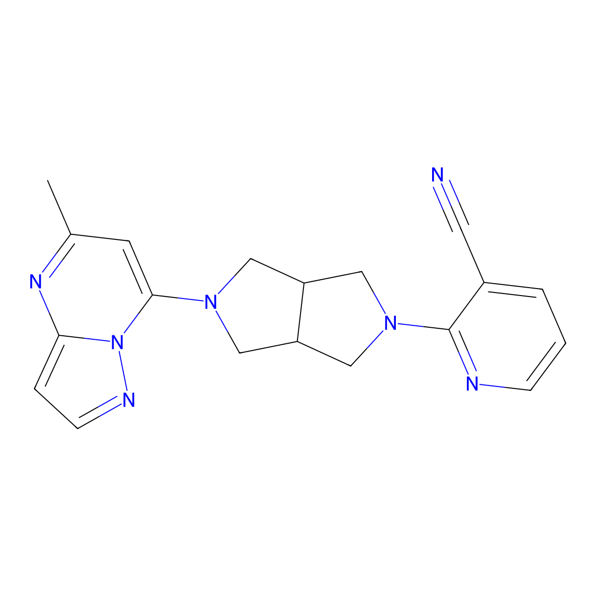 2-(5-{5-Methylpyrazolo[1,5-a]pyrimidin-7-yl}-octahydropyrrolo[3,4-c]pyrrol-2-yl)pyridine-3-carbonitrile molecular structure, CAS 2742032-42-2