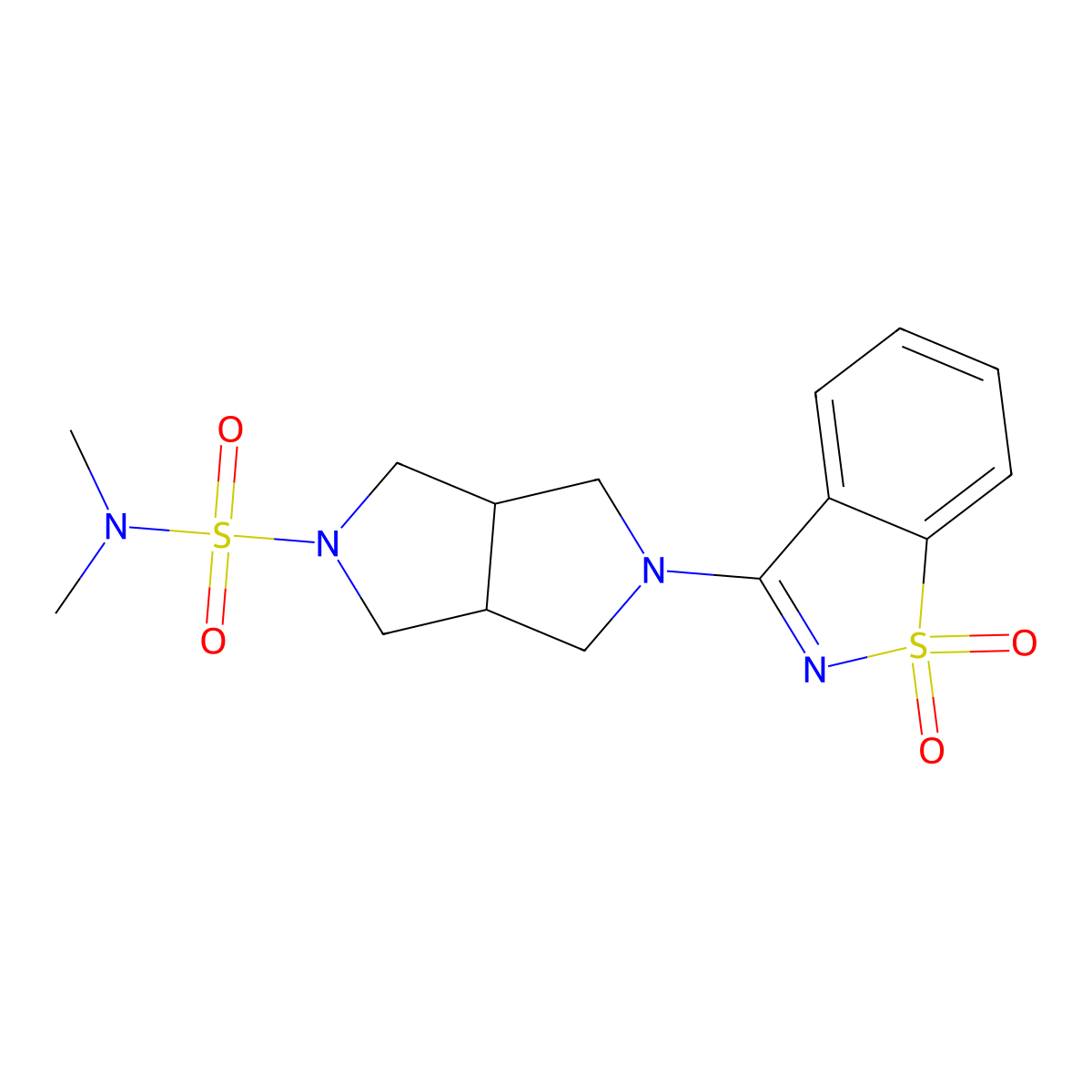 2-(1,1-dioxo-1,2-benzothiazol-3-yl)-N,N-dimethyl-1,3,3a,4,6,6a-hexahydropyrrolo[3,4-c]pyrrole-5-sulfonamide molecular structure, CAS 2742032-47-7