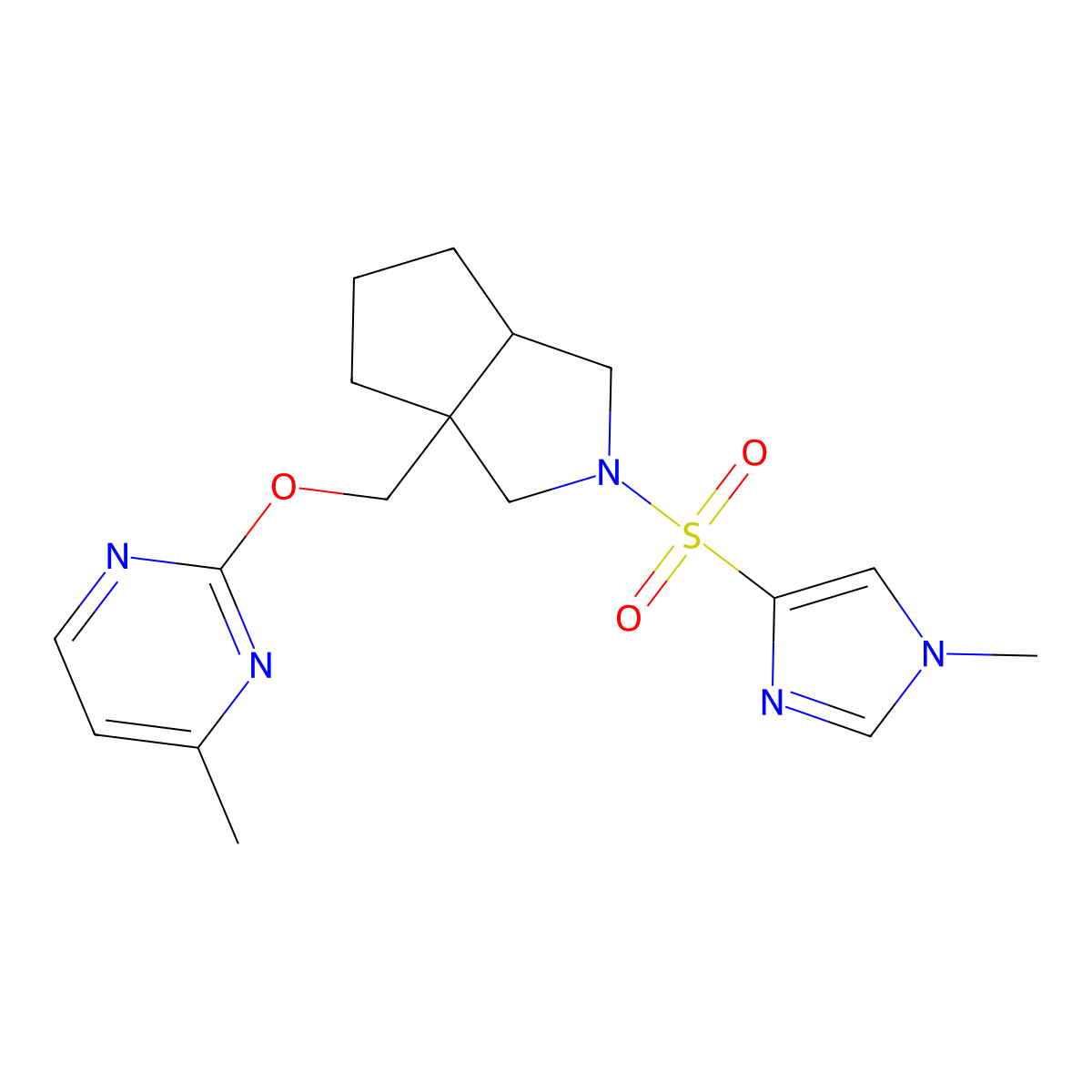 4-methyl-2-({2-[(1-methyl-1H-imidazol-4-yl)sulfonyl]-octahydrocyclopenta[c]pyrrol-3a-yl}methoxy)pyrimidine molecular structure, CAS 2742032-55-7