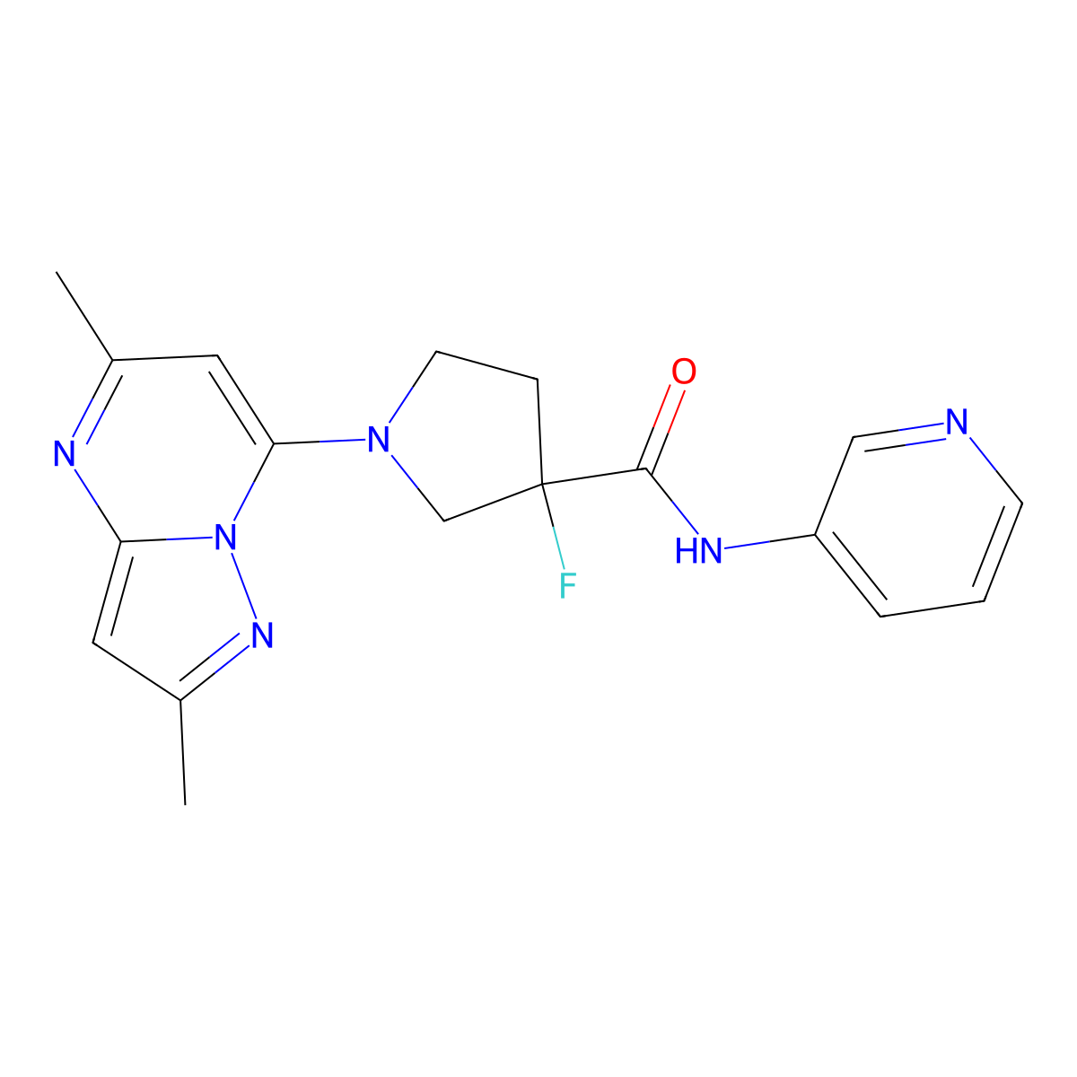 1-{2,5-dimethylpyrazolo[1,5-a]pyrimidin-7-yl}-3-fluoro-N-(pyridin-3-yl)pyrrolidine-3-carboxamide molecular structure, CAS 2742032-56-8