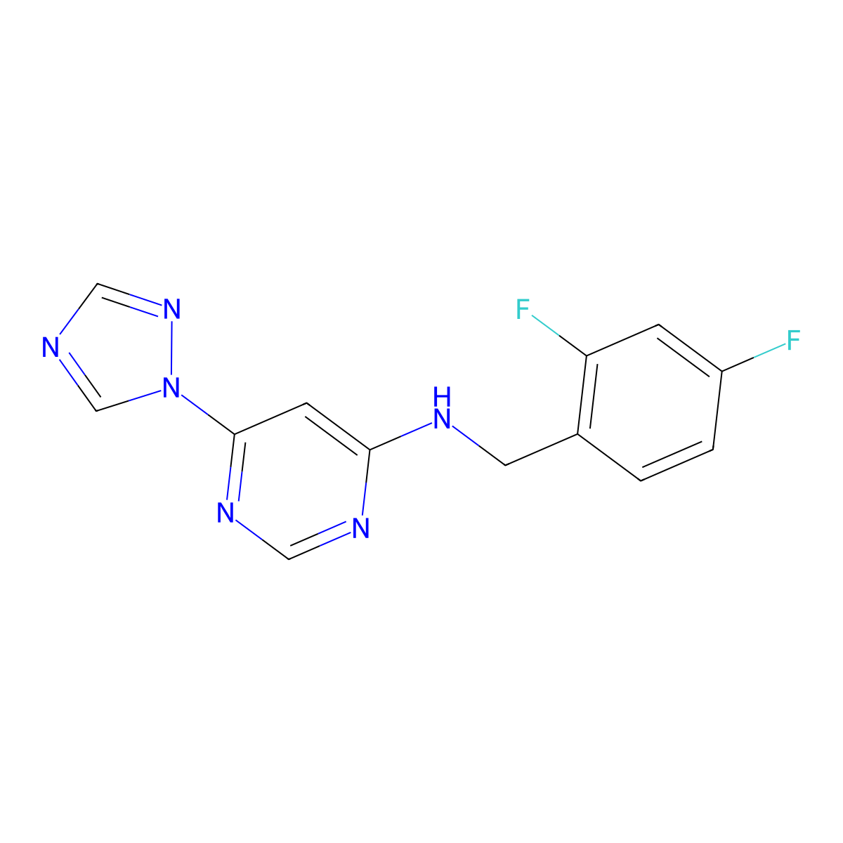 N-[(2,4-difluorophenyl)methyl]-6-(1H-1,2,4-triazol-1-yl)pyrimidin-4-amine molecular structure, CAS 2742032-59-1