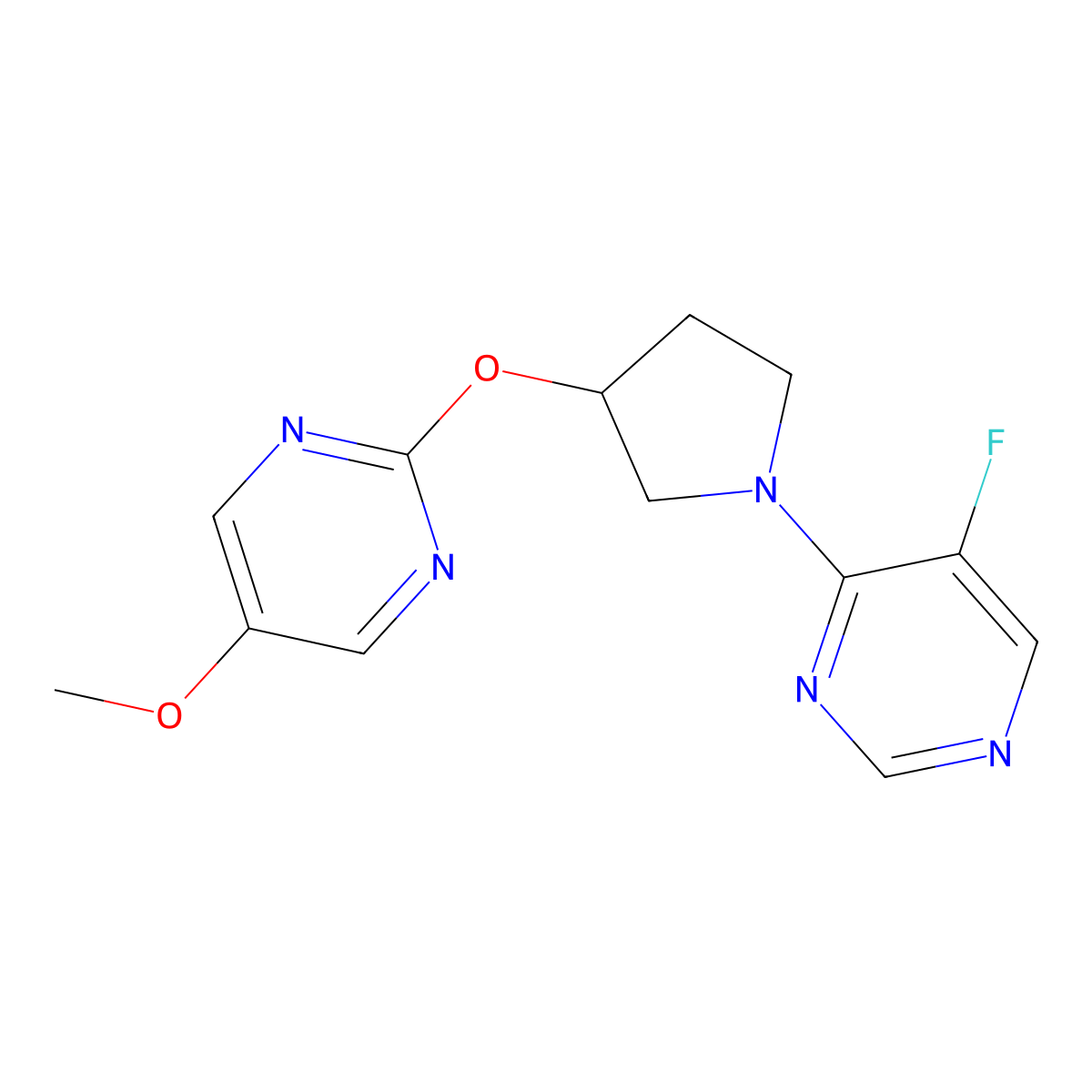 5-Fluoro-4-{3-[(5-methoxypyrimidin-2-yl)oxy]pyrrolidin-1-yl}pyrimidine molecular structure, CAS 2742032-62-6