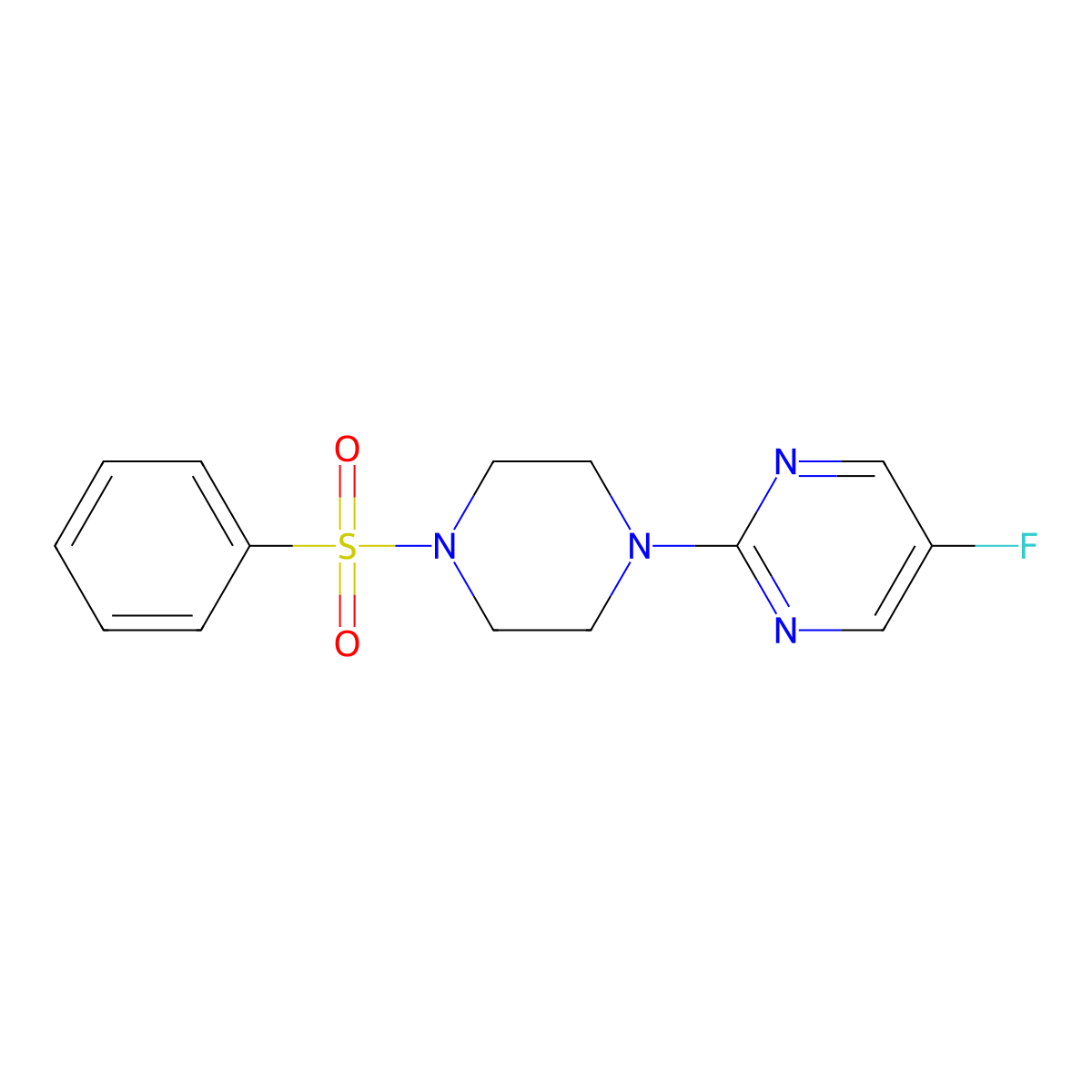 2-[4-(Benzenesulfonyl)piperazin-1-yl]-5-fluoropyrimidine molecular structure, CAS 2742032-64-8