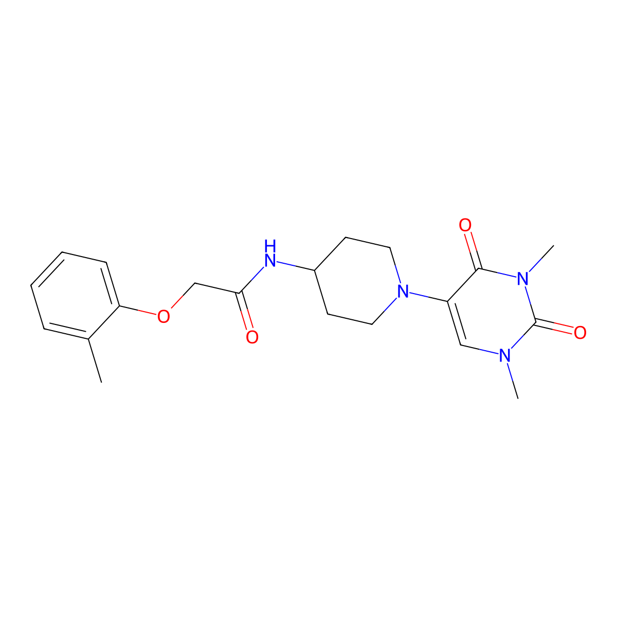 N-[1-(1,3-dimethyl-2,4-dioxo-1,2,3,4-tetrahydropyrimidin-5-yl)piperidin-4-yl]-2-(2-methylphenoxy)acetamide molecular structure, CAS 2742032-65-9