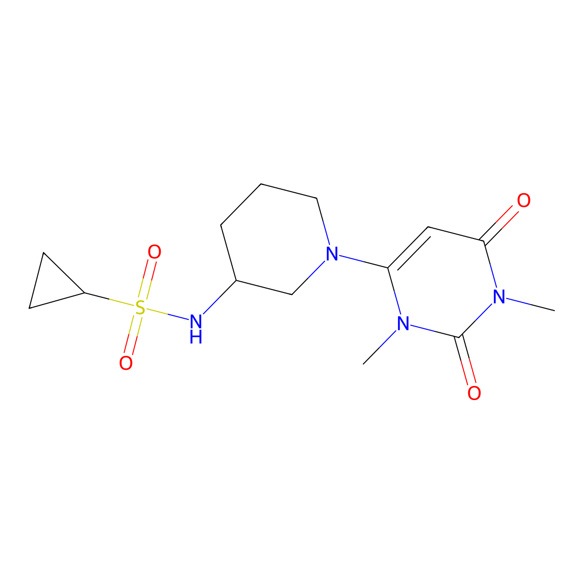 N-[1-(1,3-dimethyl-2,6-dioxo-1,2,3,6-tetrahydropyrimidin-4-yl)piperidin-3-yl]cyclopropanesulfonamide molecular structure, CAS 2742032-73-9