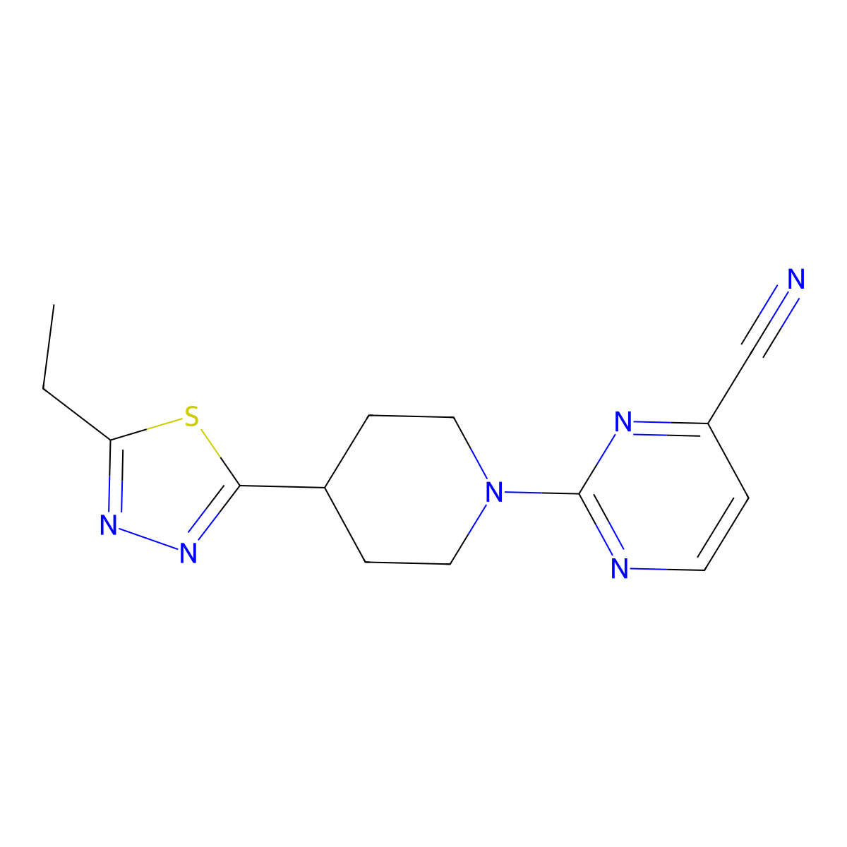2-[4-(5-Ethyl-1,3,4-thiadiazol-2-yl)piperidin-1-yl]pyrimidine-4-carbonitrile molecular structure, CAS 2742032-77-3