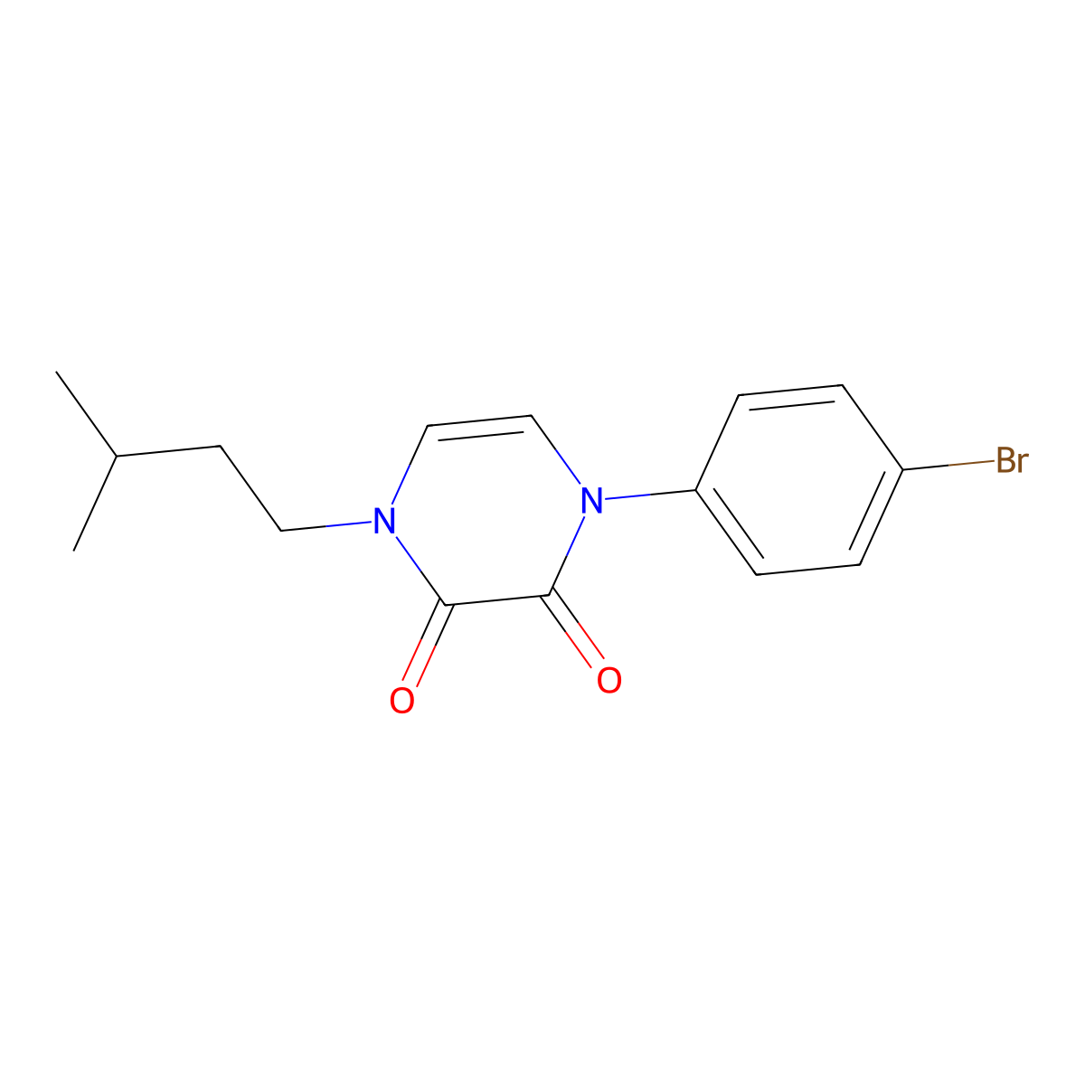 1-(4-Bromophenyl)-4-(3-methylbutyl)-1,2,3,4-tetrahydropyrazine-2,3-dione molecular structure, CAS 2742032-82-0