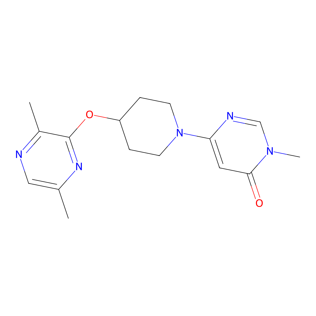 6-{4-[(3,6-Dimethylpyrazin-2-yl)oxy]piperidin-1-yl}-3-methyl-3,4-dihydropyrimidin-4-one molecular structure, CAS 2742032-83-1