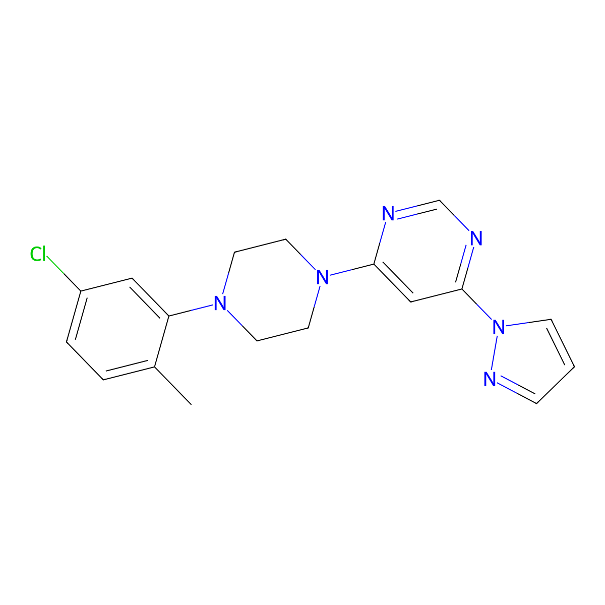 4-[4-(5-chloro-2-methylphenyl)piperazin-1-yl]-6-(1H-pyrazol-1-yl)pyrimidine molecular structure, CAS 2742032-85-3