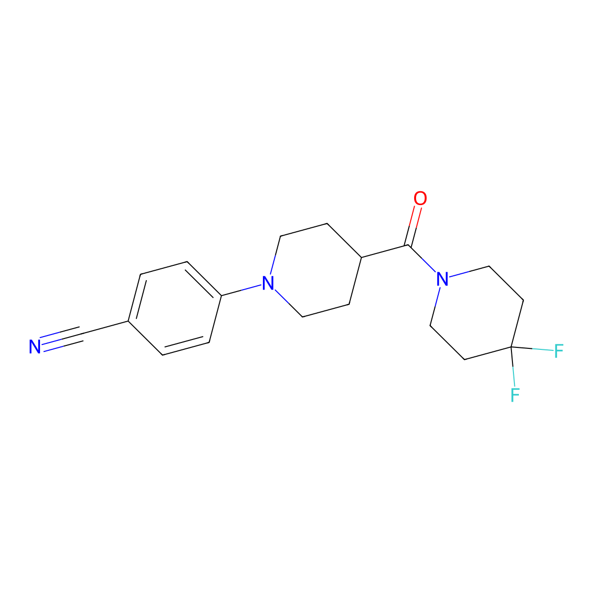 4-[4-(4,4-Difluoropiperidine-1-carbonyl)piperidin-1-yl]benzonitrile molecular structure, CAS 2742032-87-5
