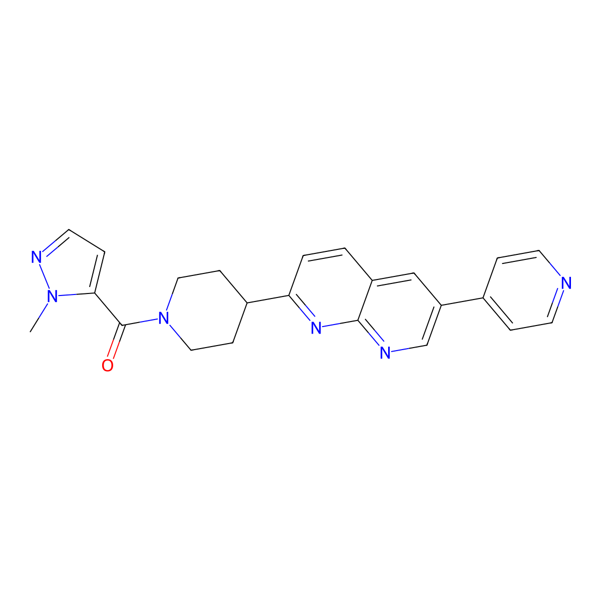 2-[1-(1-methyl-1H-pyrazole-5-carbonyl)piperidin-4-yl]-6-(pyridin-4-yl)-1,8-naphthyridine molecular structure, CAS 2742032-88-6