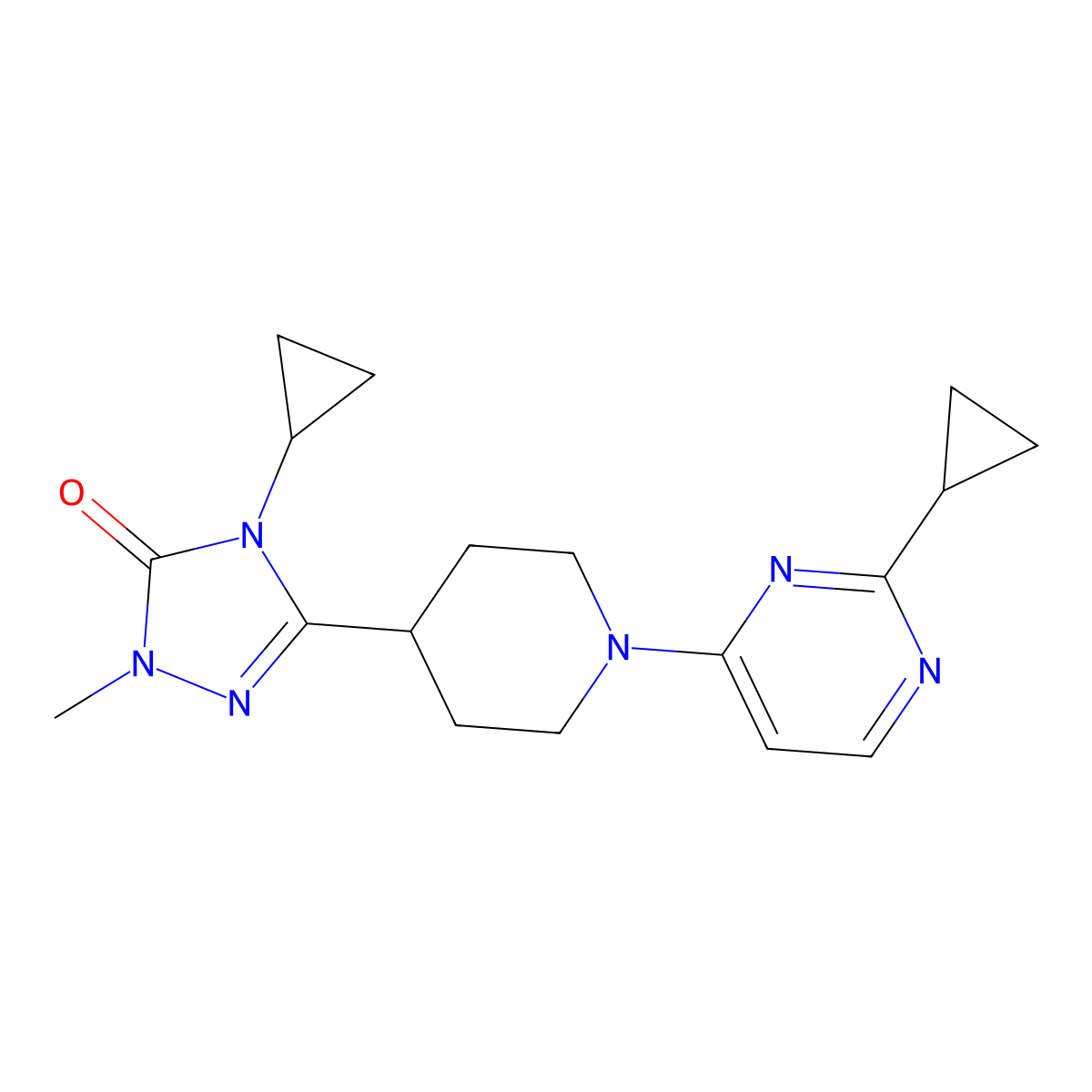 4-cyclopropyl-3-[1-(2-cyclopropylpyrimidin-4-yl)piperidin-4-yl]-1-methyl-4,5-dihydro-1H-1,2,4-triazol-5-one molecular structure, CAS 2742032-89-7