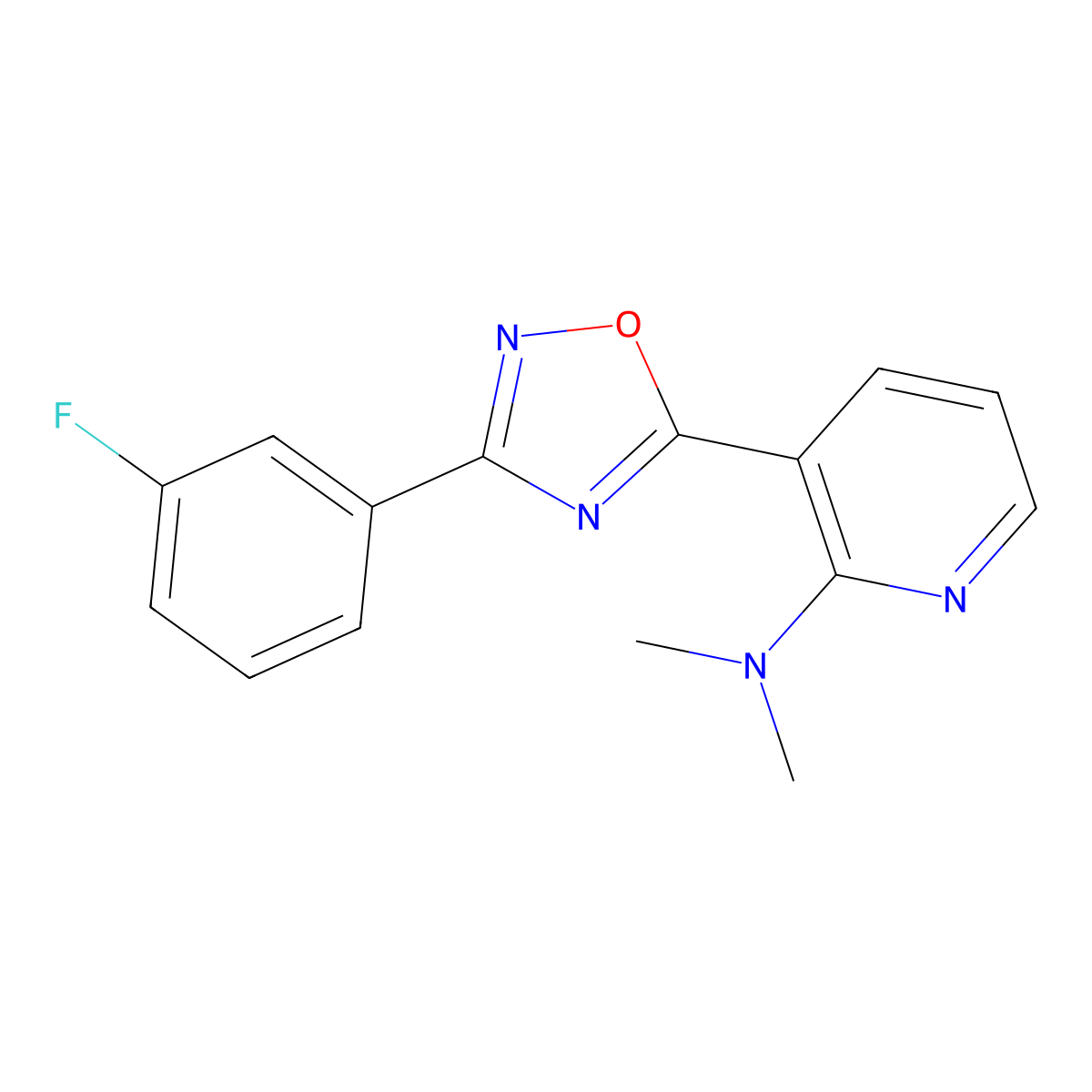 3-[3-(3-fluorophenyl)-1,2,4-oxadiazol-5-yl]-N,N-dimethylpyridin-2-amine molecular structure, CAS 2742032-91-1