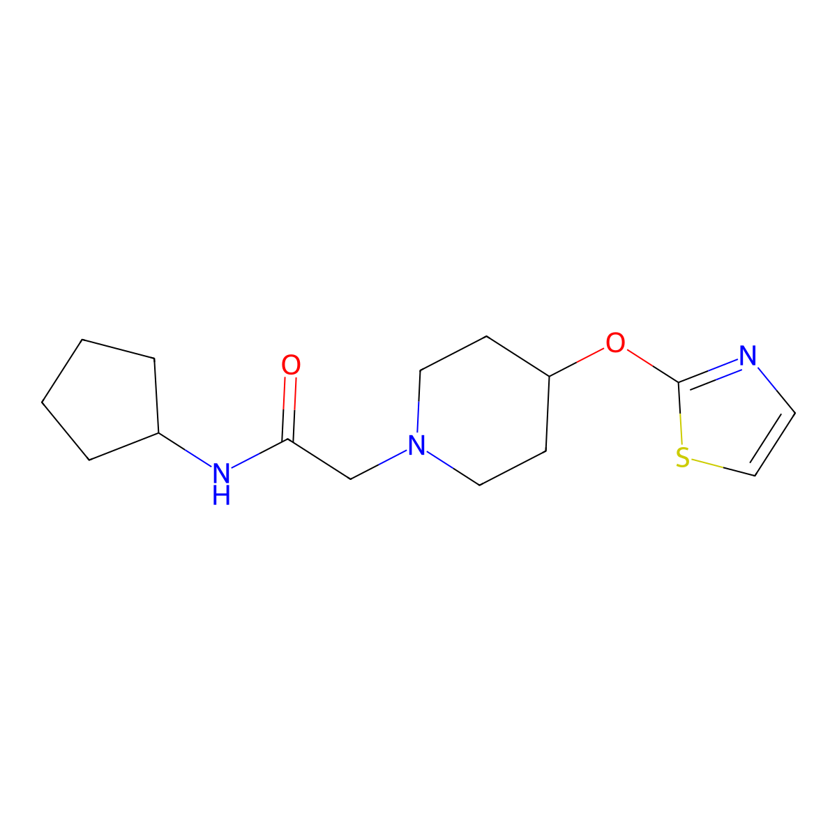N-cyclopentyl-2-[4-(1,3-thiazol-2-yloxy)piperidin-1-yl]acetamide molecular structure, CAS 2742032-92-2