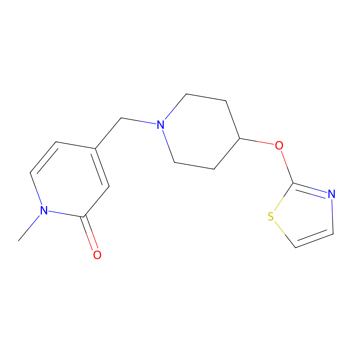 1-Methyl-4-{[4-(1,3-thiazol-2-yloxy)piperidin-1-yl]methyl}-1,2-dihydropyridin-2-one molecular structure, CAS 2742032-93-3