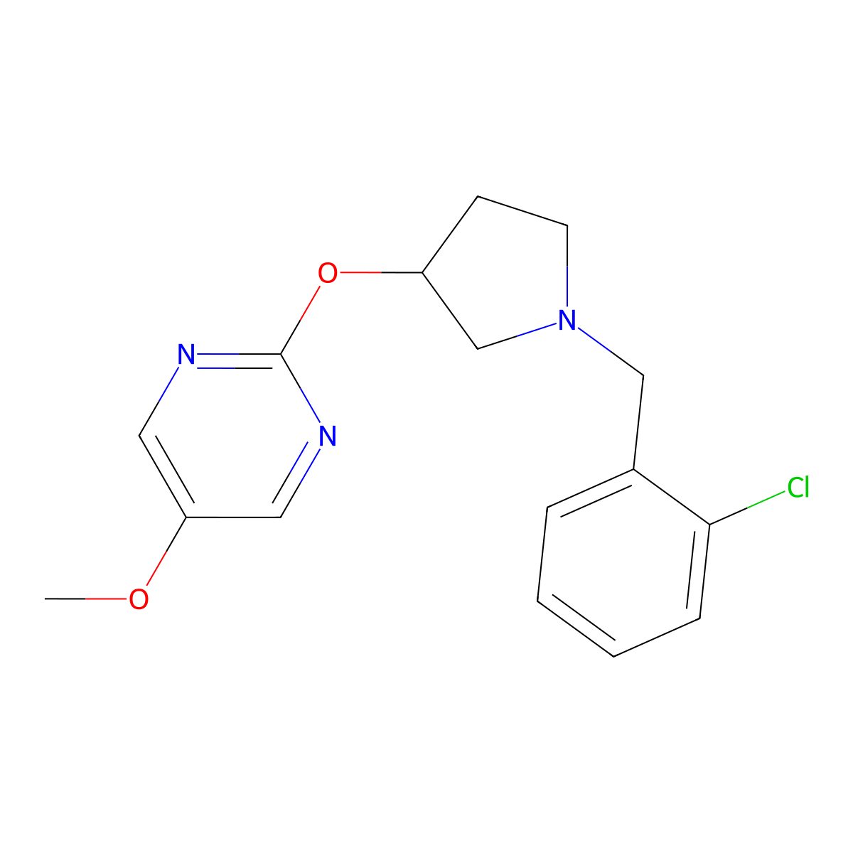 2-({1-[(2-Chlorophenyl)methyl]pyrrolidin-3-yl}oxy)-5-methoxypyrimidine molecular structure, CAS 2742032-95-5