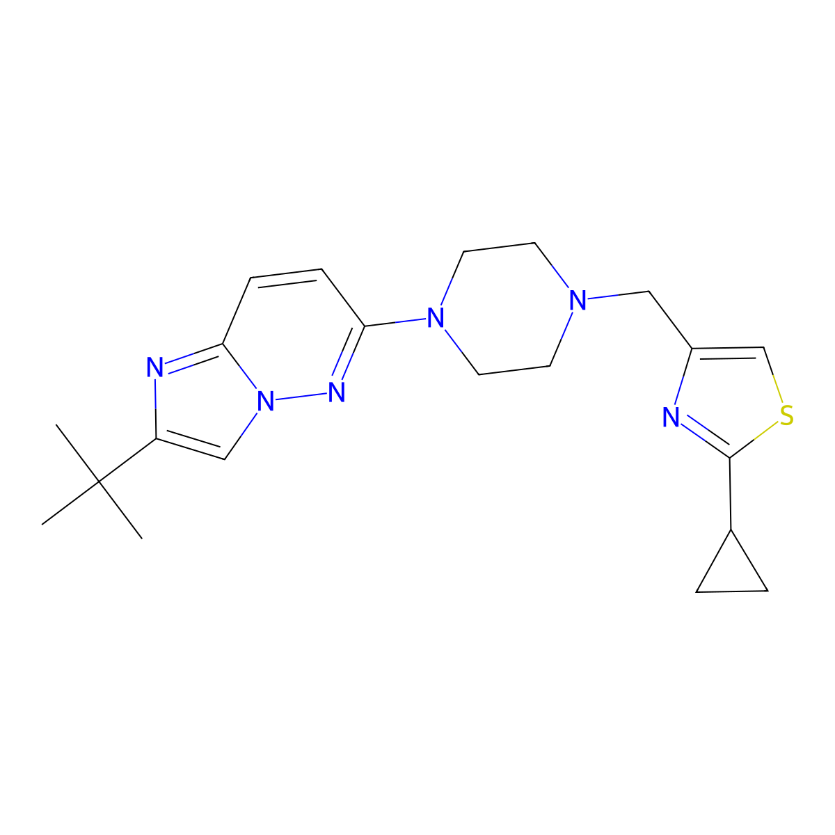 1-{2-Tert-butylimidazo[1,2-b]pyridazin-6-yl}-4-[(2-cyclopropyl-1,3-thiazol-4-yl)methyl]piperazine molecular structure, CAS 2742032-97-7
