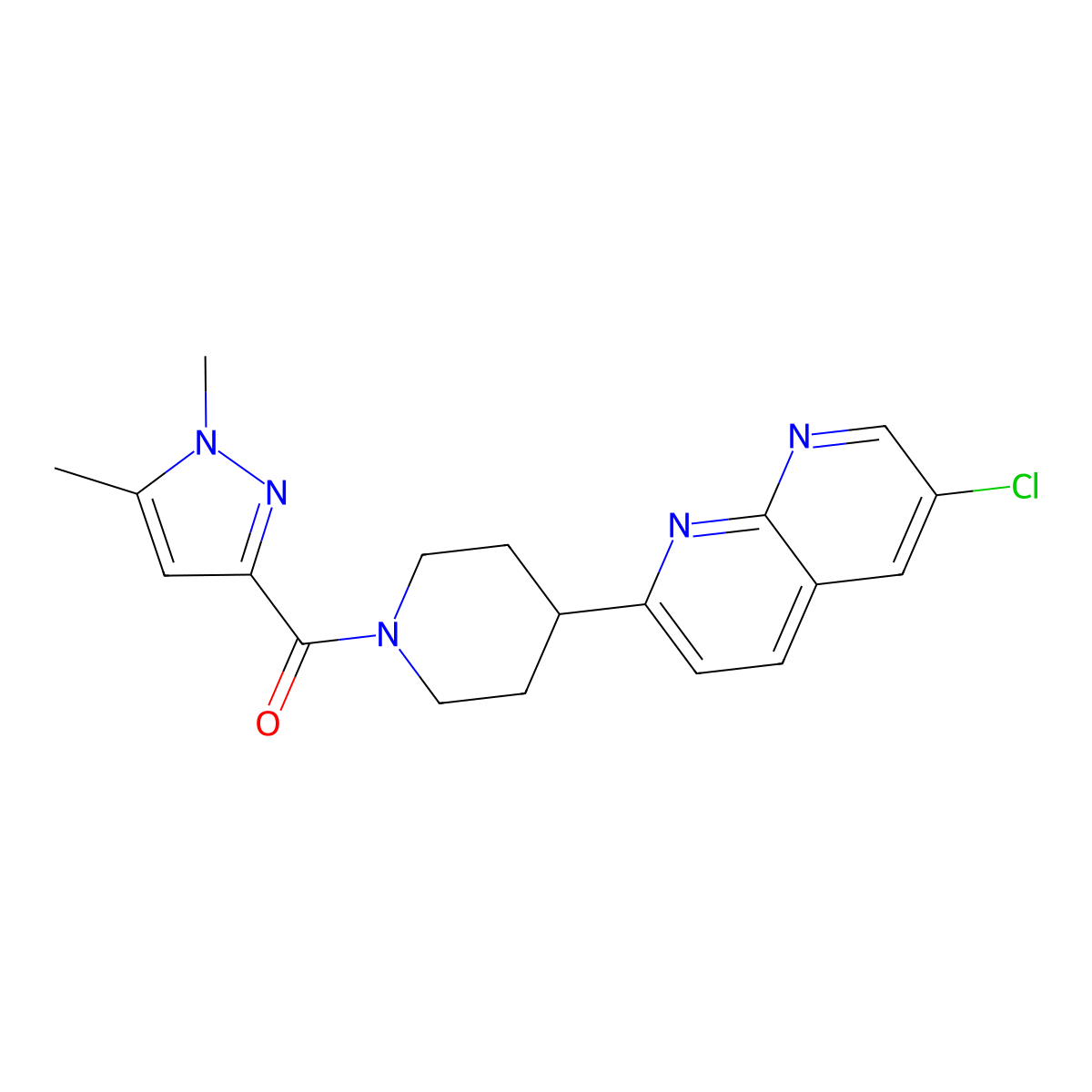 6-chloro-2-[1-(1,5-dimethyl-1H-pyrazole-3-carbonyl)piperidin-4-yl]-1,8-naphthyridine molecular structure, CAS 2742032-98-8