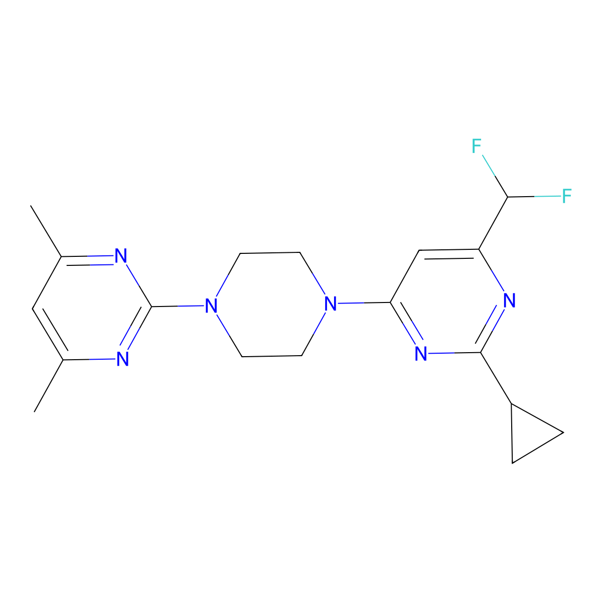 2-Cyclopropyl-4-(difluoromethyl)-6-[4-(4,6-dimethylpyrimidin-2-yl)piperazin-1-yl]pyrimidine molecular structure, CAS 2742032-99-9