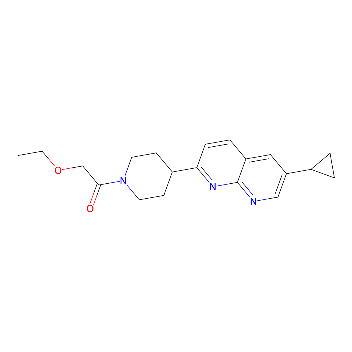 1-[4-(6-Cyclopropyl-1,8-naphthyridin-2-yl)piperidin-1-yl]-2-ethoxyethan-1-one molecular structure, CAS 2742033-02-7