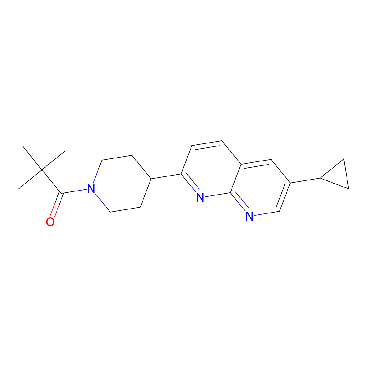 1-[4-(6-Cyclopropyl-1,8-naphthyridin-2-yl)piperidin-1-yl]-2,2-dimethylpropan-1-one molecular structure, CAS 2742033-03-8