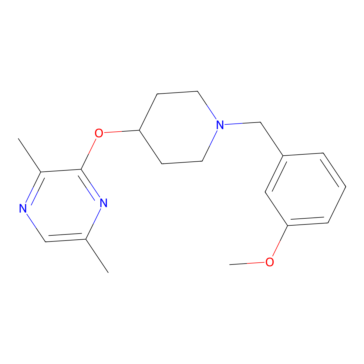 3-({1-[(3-Methoxyphenyl)methyl]piperidin-4-yl}oxy)-2,5-dimethylpyrazine molecular structure, CAS 2742033-06-1