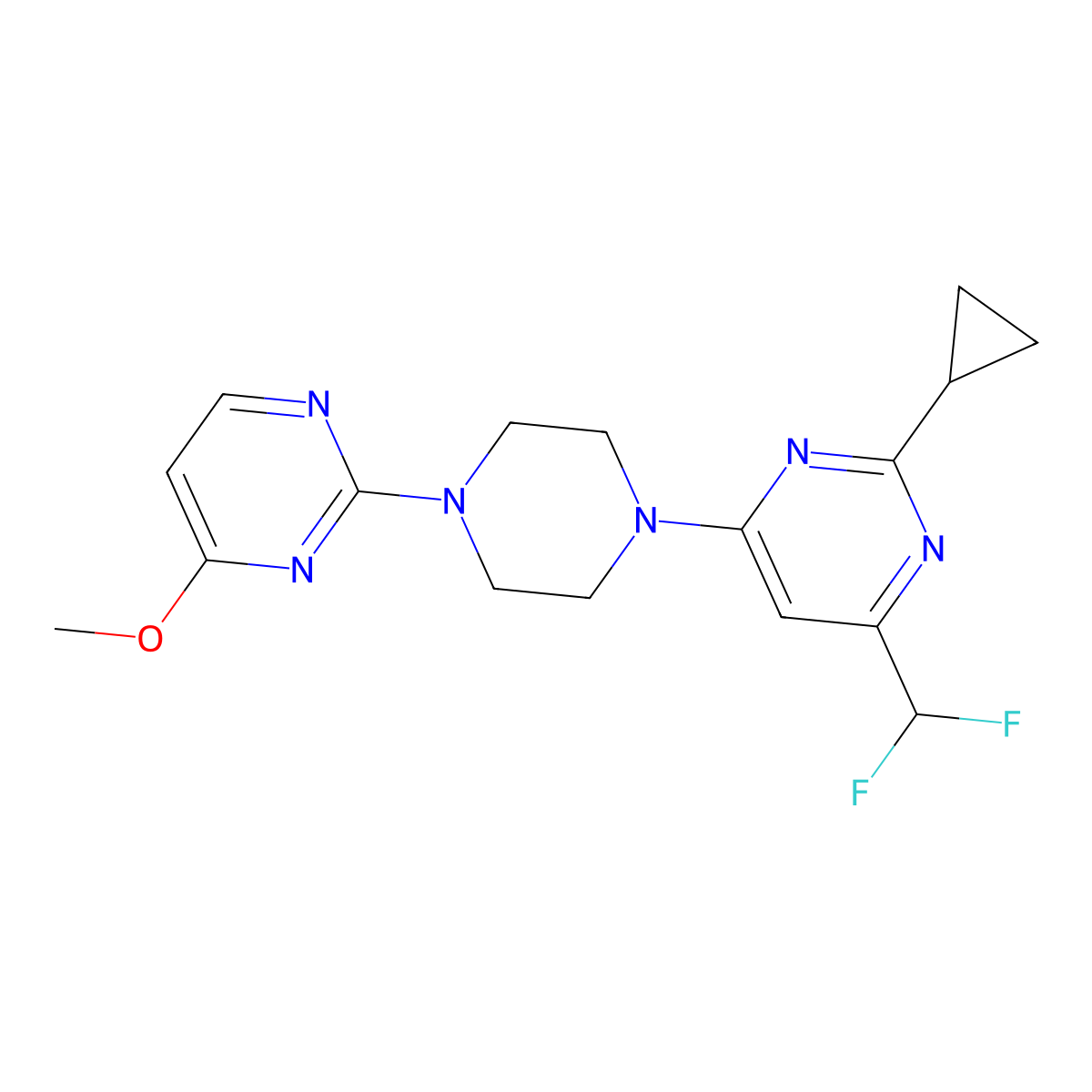 2-Cyclopropyl-4-(difluoromethyl)-6-[4-(4-methoxypyrimidin-2-yl)piperazin-1-yl]pyrimidine molecular structure, CAS 2742033-08-3
