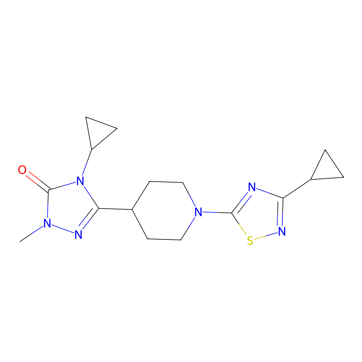 4-cyclopropyl-3-[1-(3-cyclopropyl-1,2,4-thiadiazol-5-yl)piperidin-4-yl]-1-methyl-4,5-dihydro-1H-1,2,4-triazol-5-one molecular structure, CAS 2742033-10-7