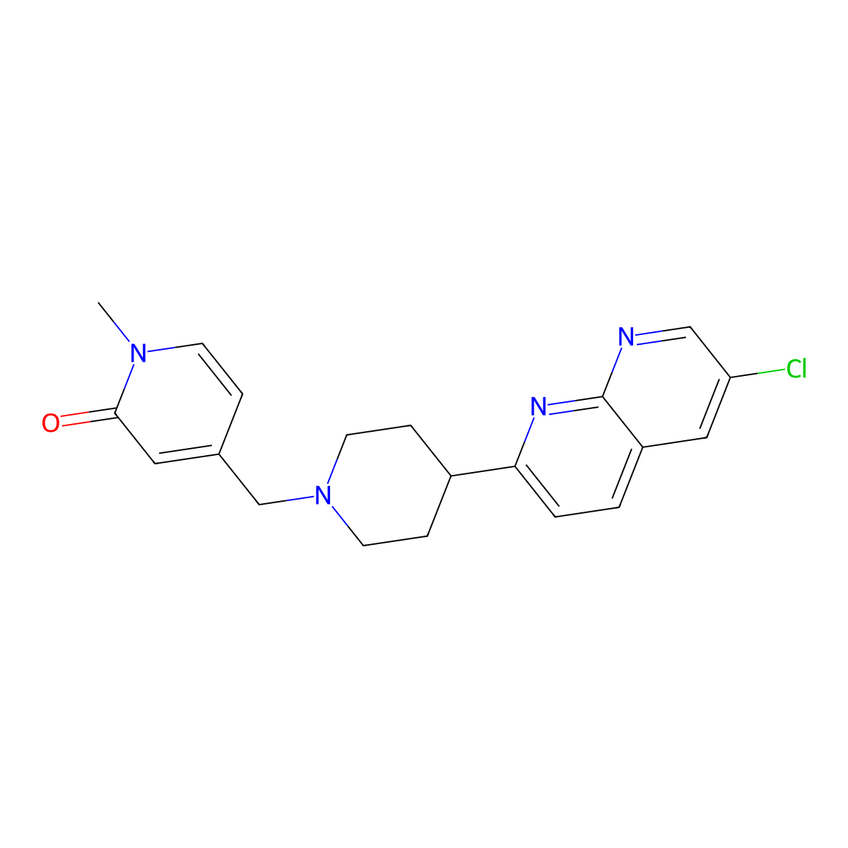4-{[4-(6-Chloro-1,8-naphthyridin-2-yl)piperidin-1-yl]methyl}-1-methyl-1,2-dihydropyridin-2-one molecular structure, CAS 2742033-11-8